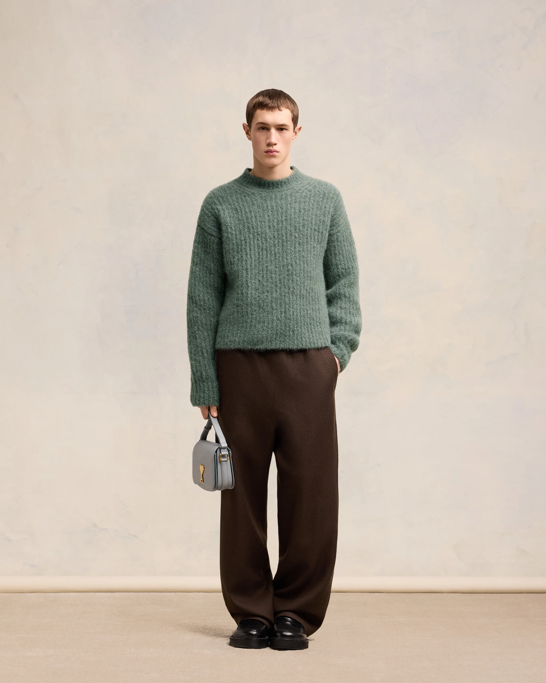 Antique Clay Alpaca Mohair Ribbed Sweater - leoleo123123