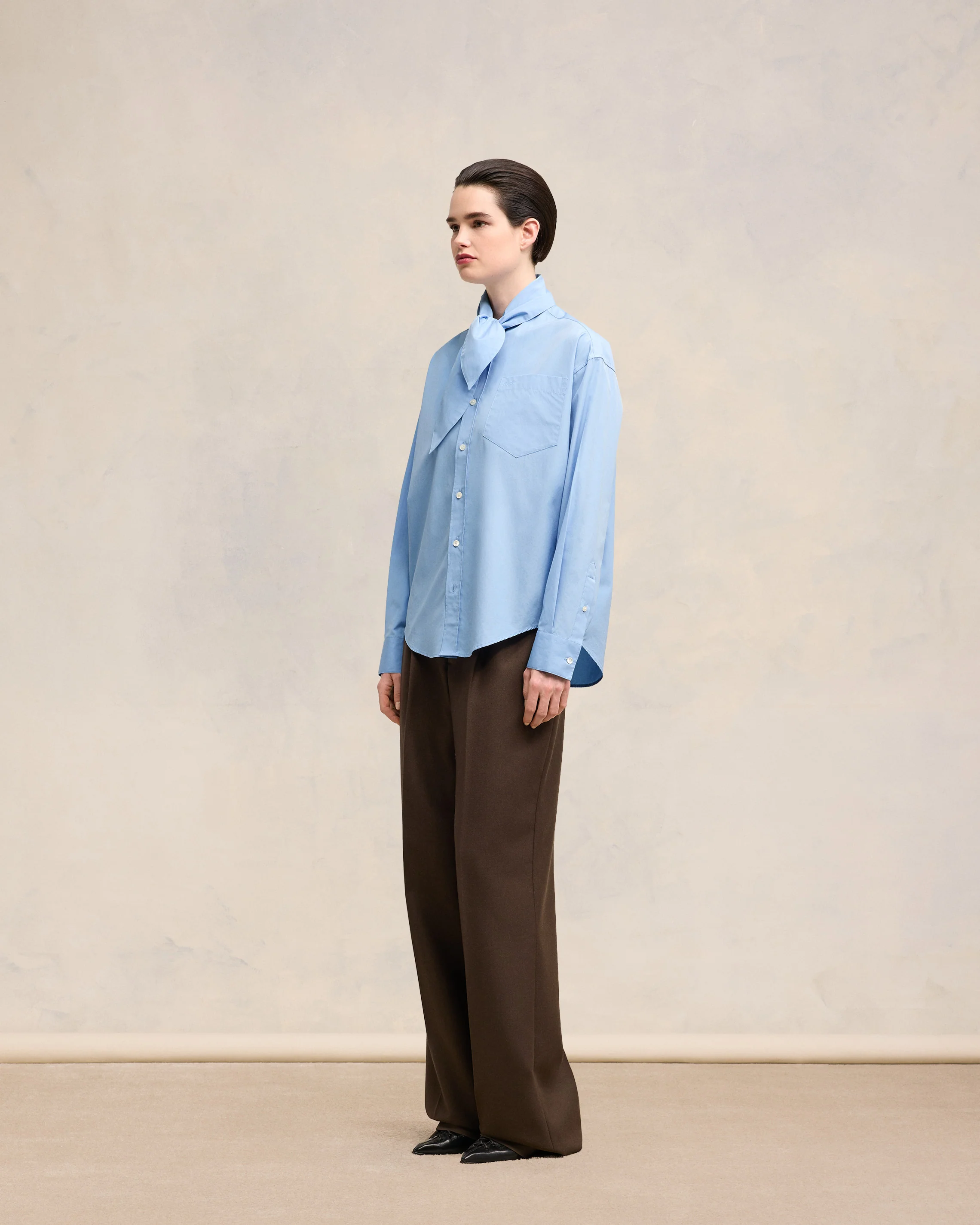 Cashmere Blue Scarf Collar Shirt - leoleo123123