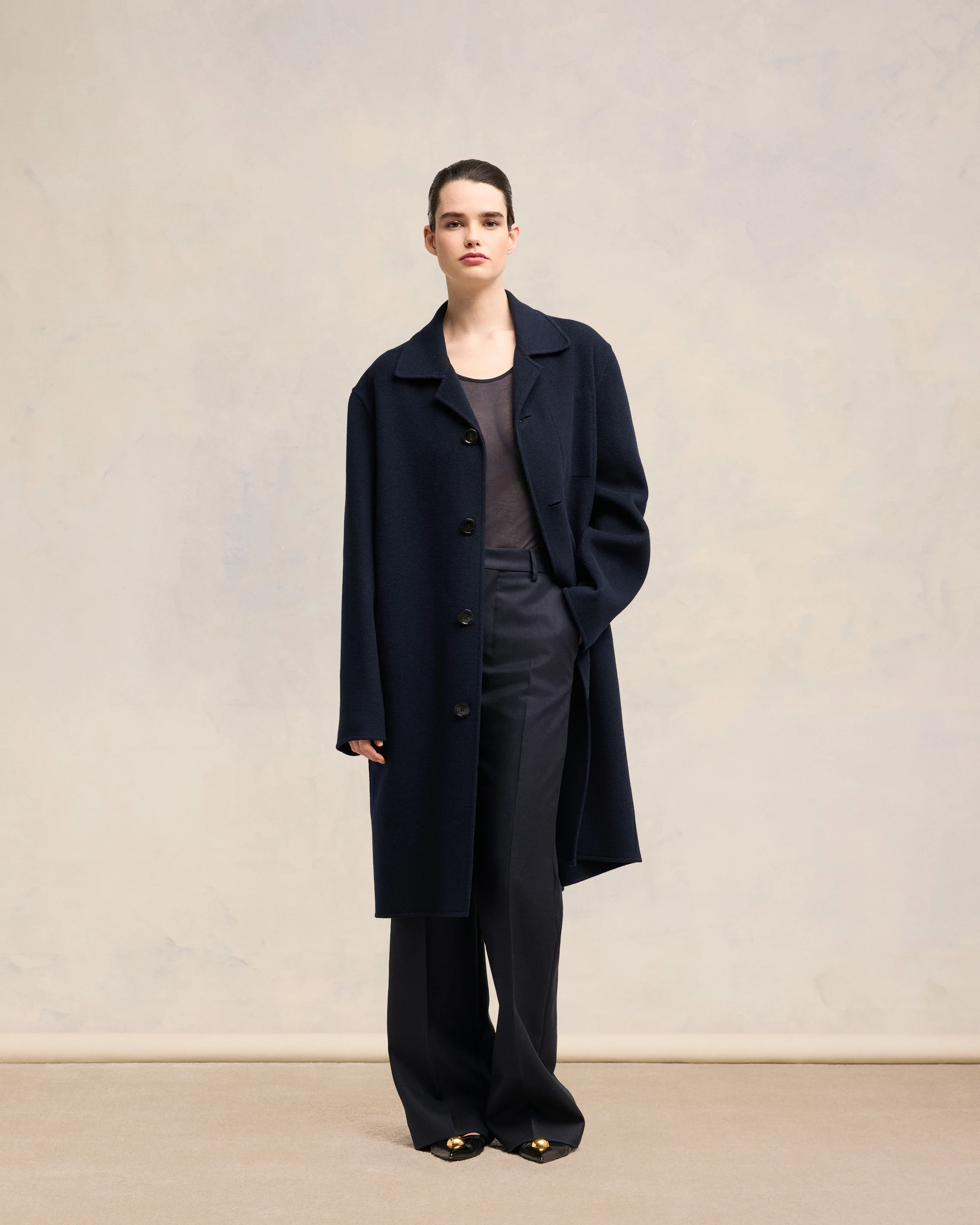Navy Blue Belted Car Coat - leoleo123123