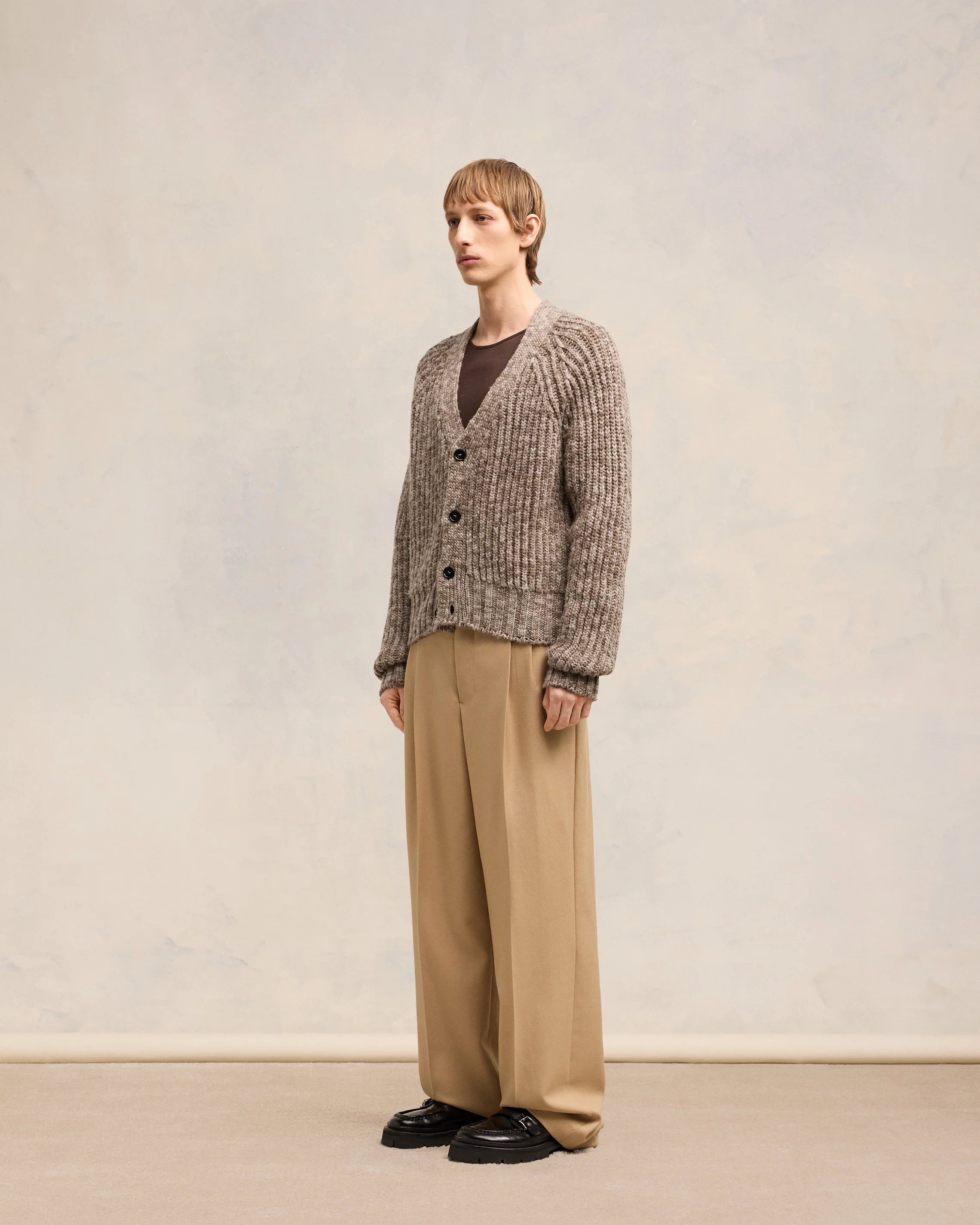 Dark Coffe/Light Sand Ribbed Cardigan - leoleo123123