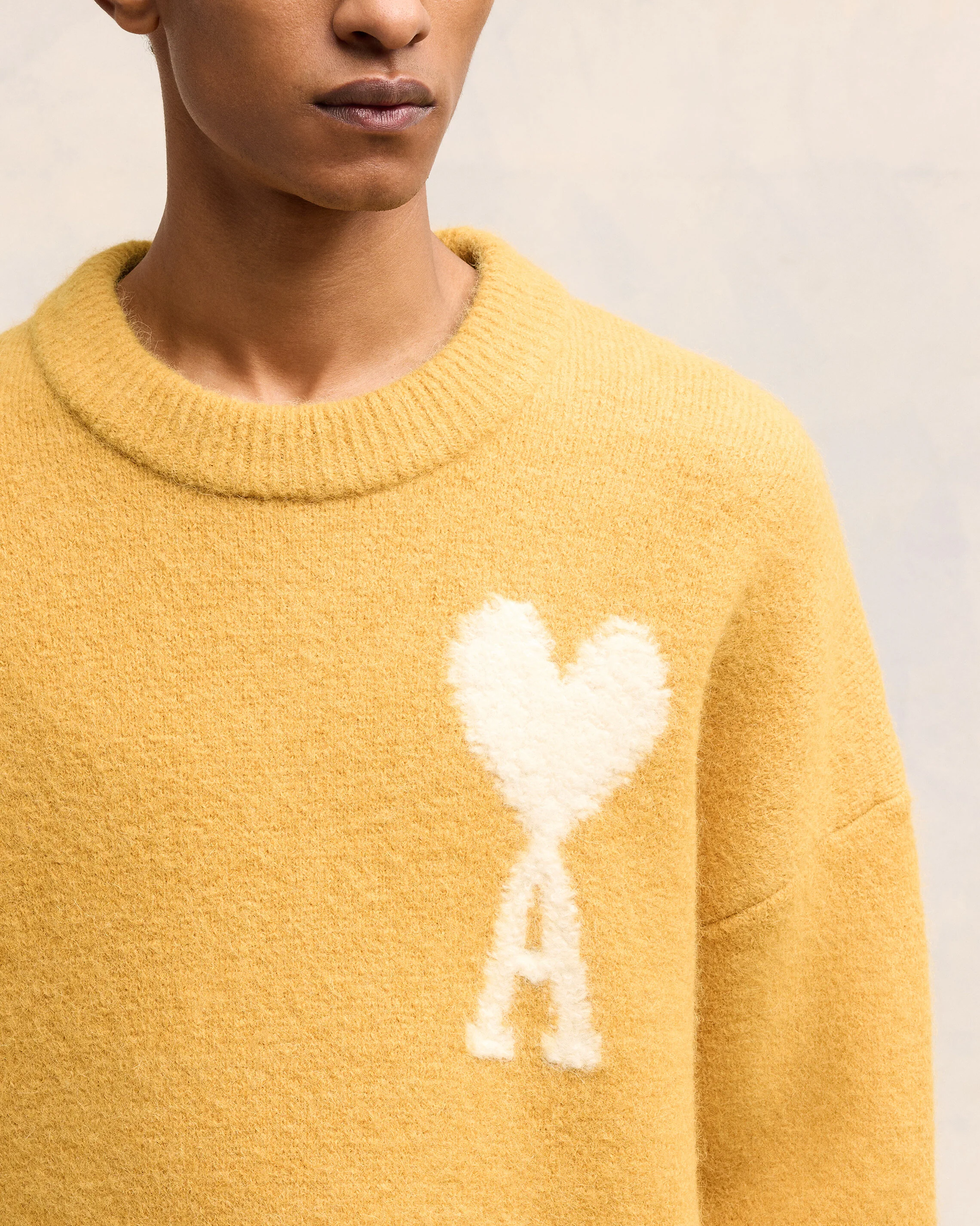 Mustard Off-White Ami De Coeur Crew Neck Sweater - leoleo123123