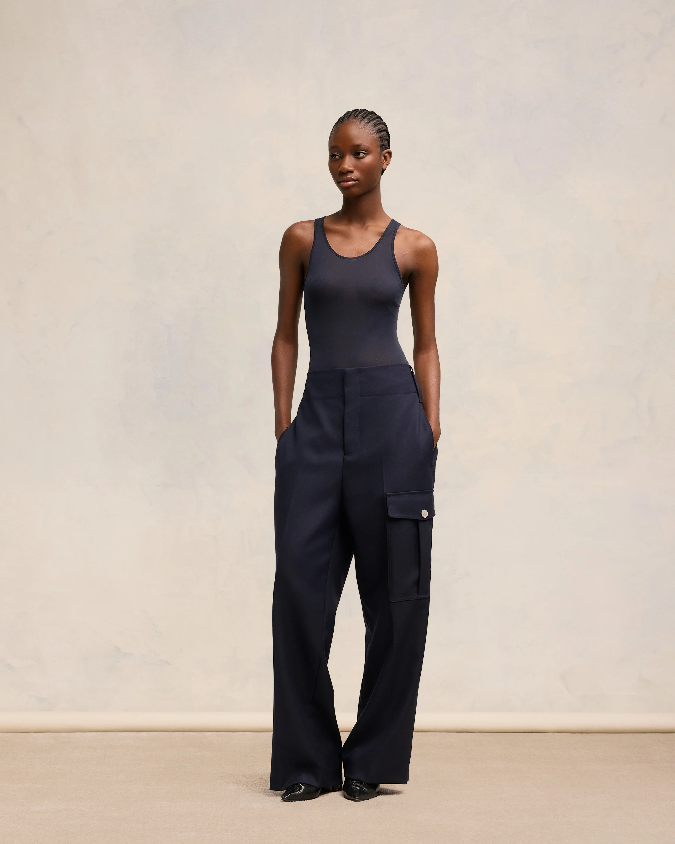 Navy Blue Straight Fit Trousers - leoleo123123