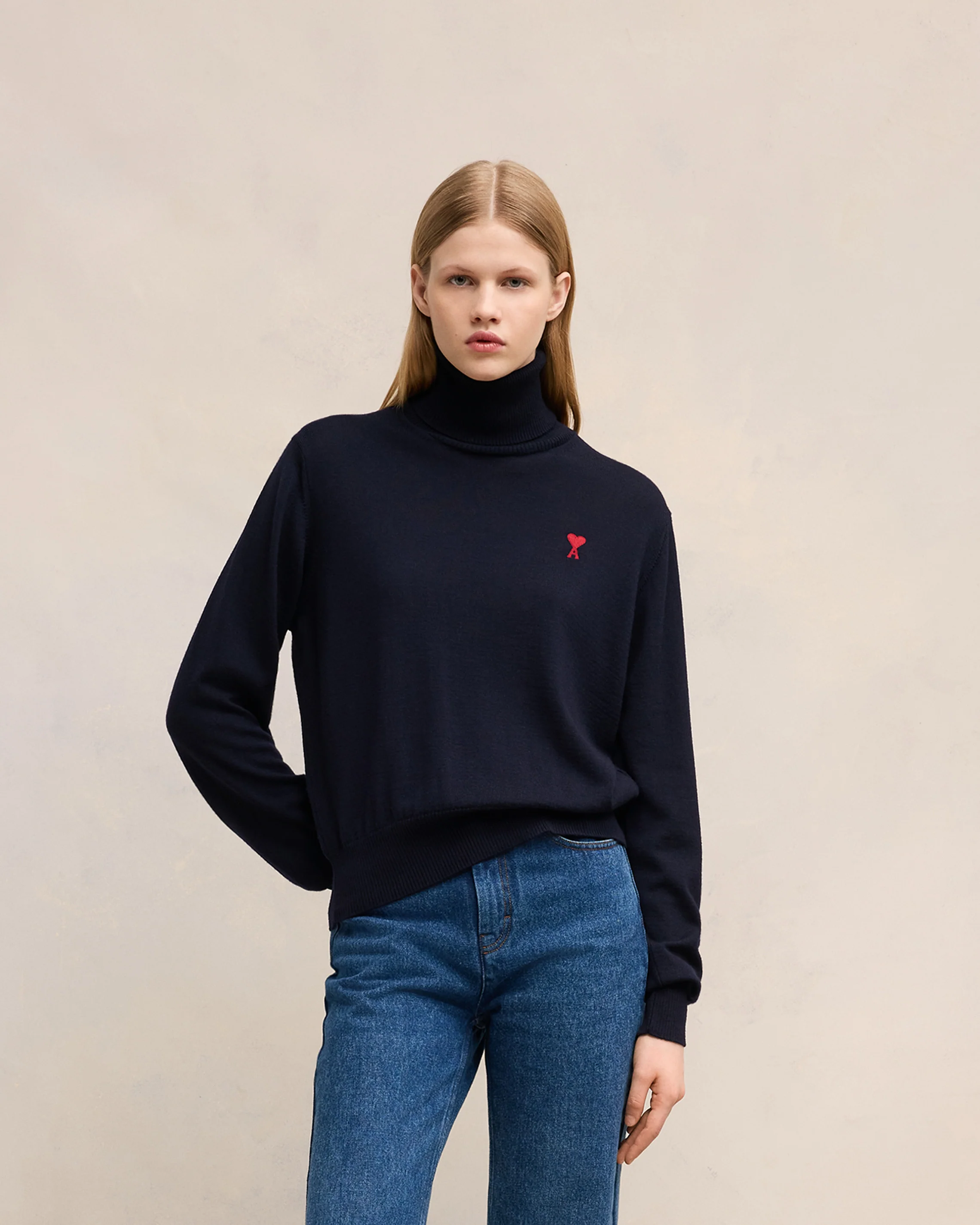 Night Blue Red Ami De Coeur Turtle Neck Sweater - leoleo123123