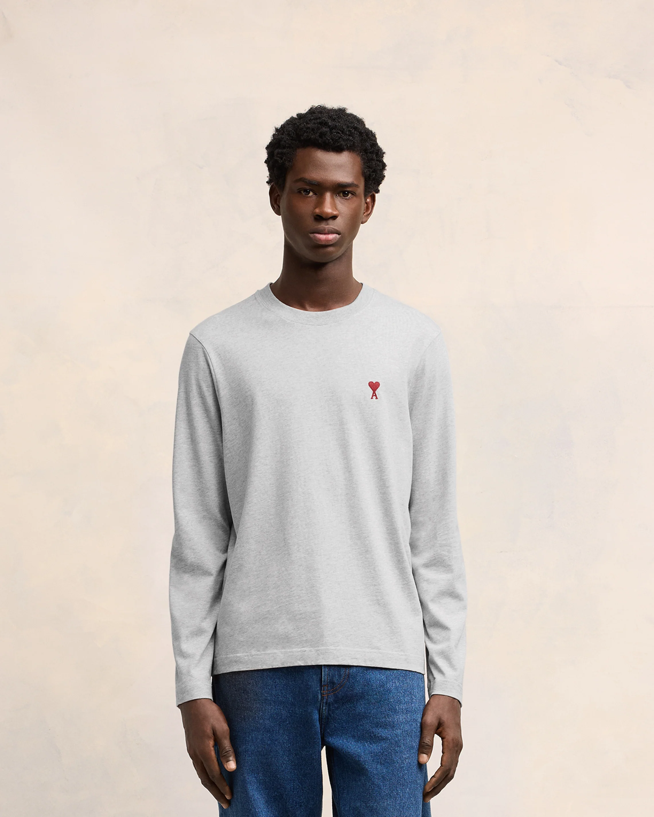 Heather Ash Grey Red Ami De Coeur Long Sleeves T-Shirt - leoleo123123