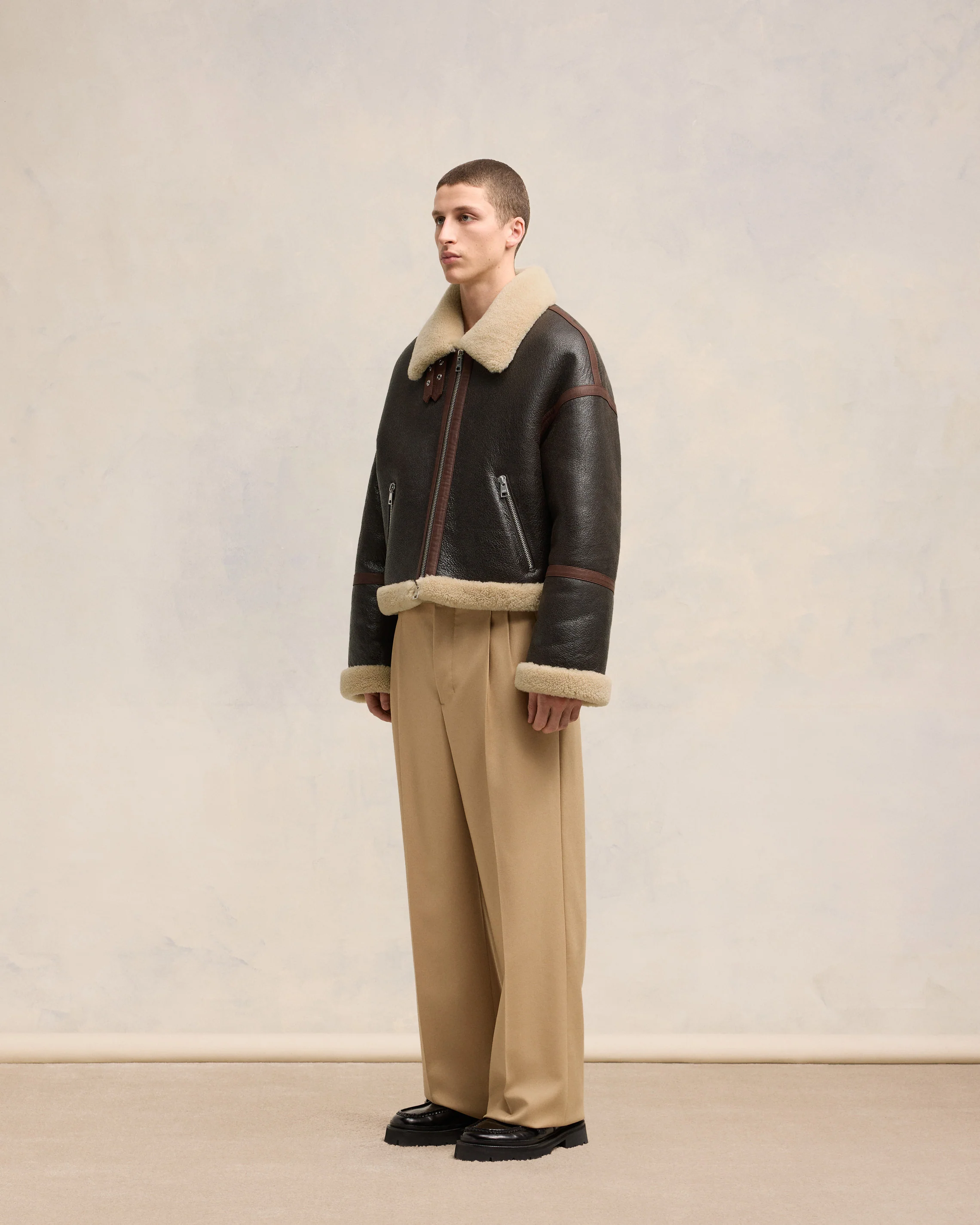 Dark Coffee Shearling Zipped Jacket - leoleo123123
