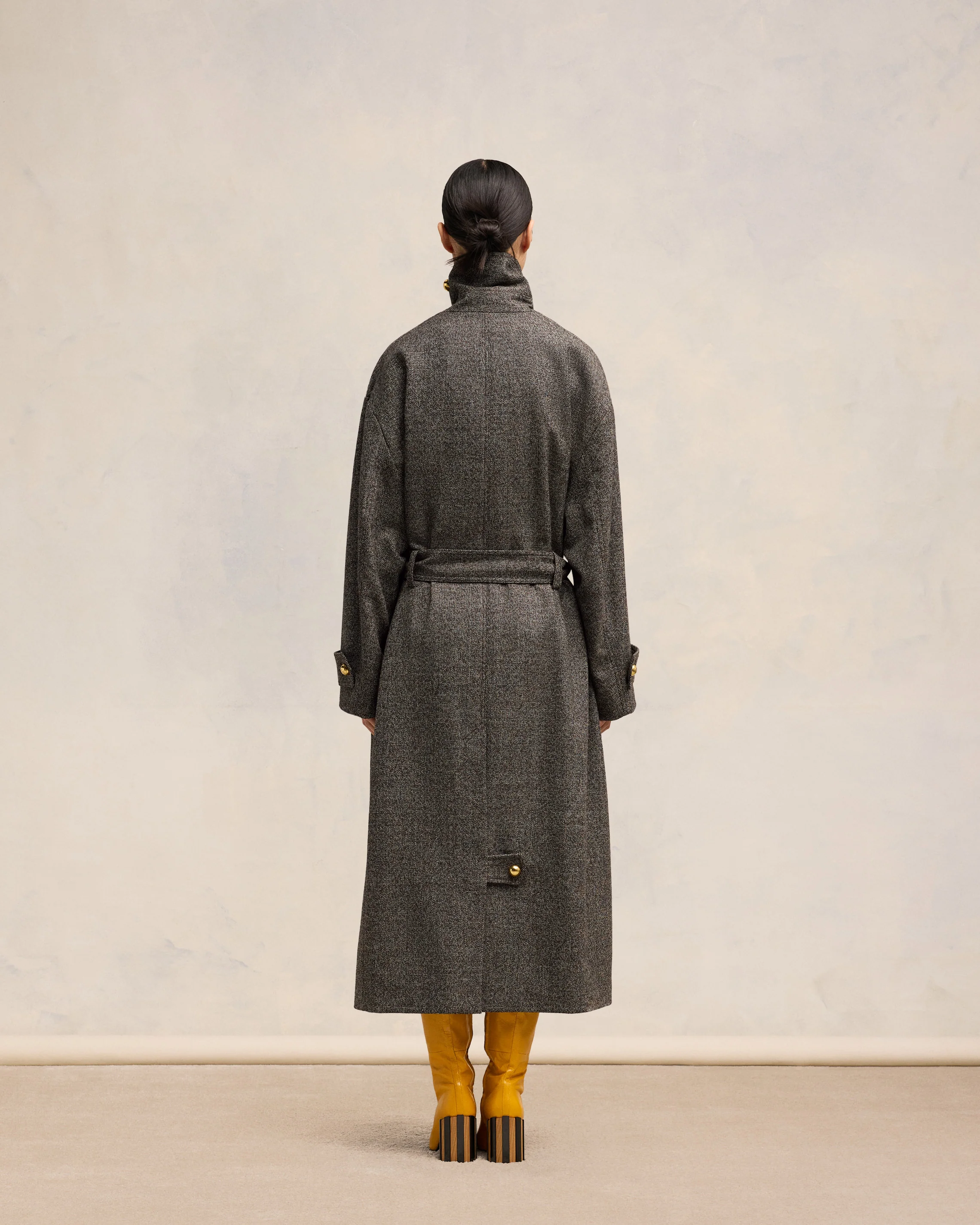 Dark Coffee/ Off White Belted Coat - leoleo123123