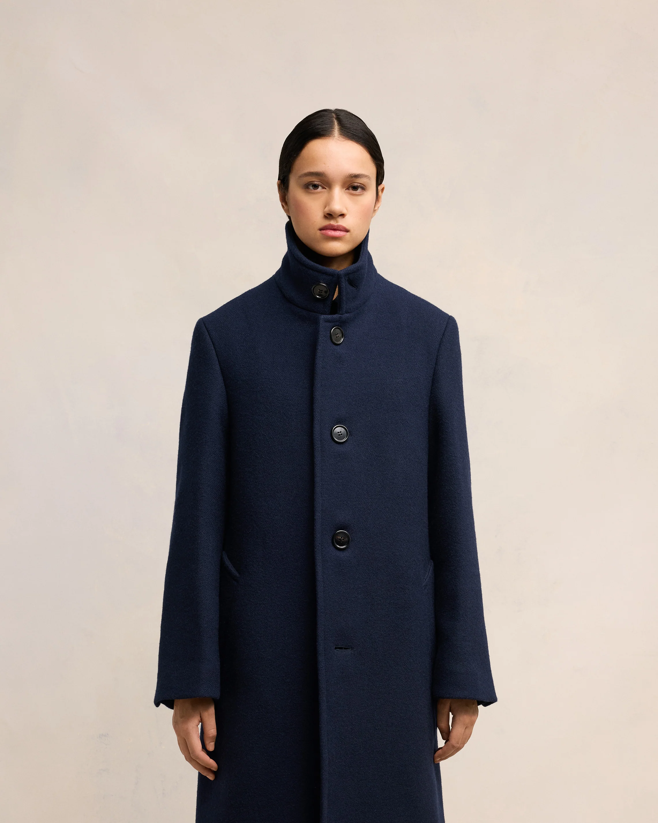 Navy Blue High Collar Coat - leoleo123123