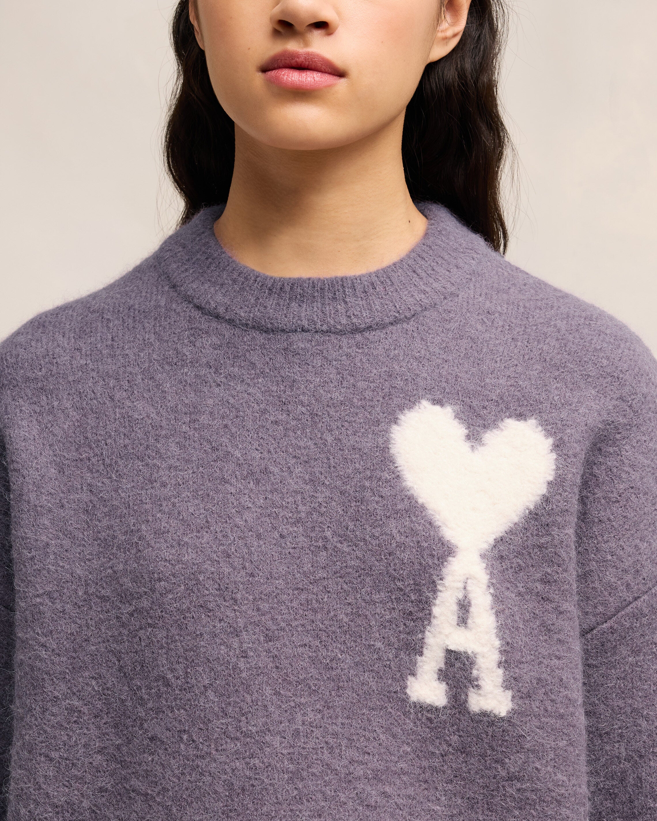 Lilac Off-White Ami De Coeur Crew Neck Sweater - leoleo123123