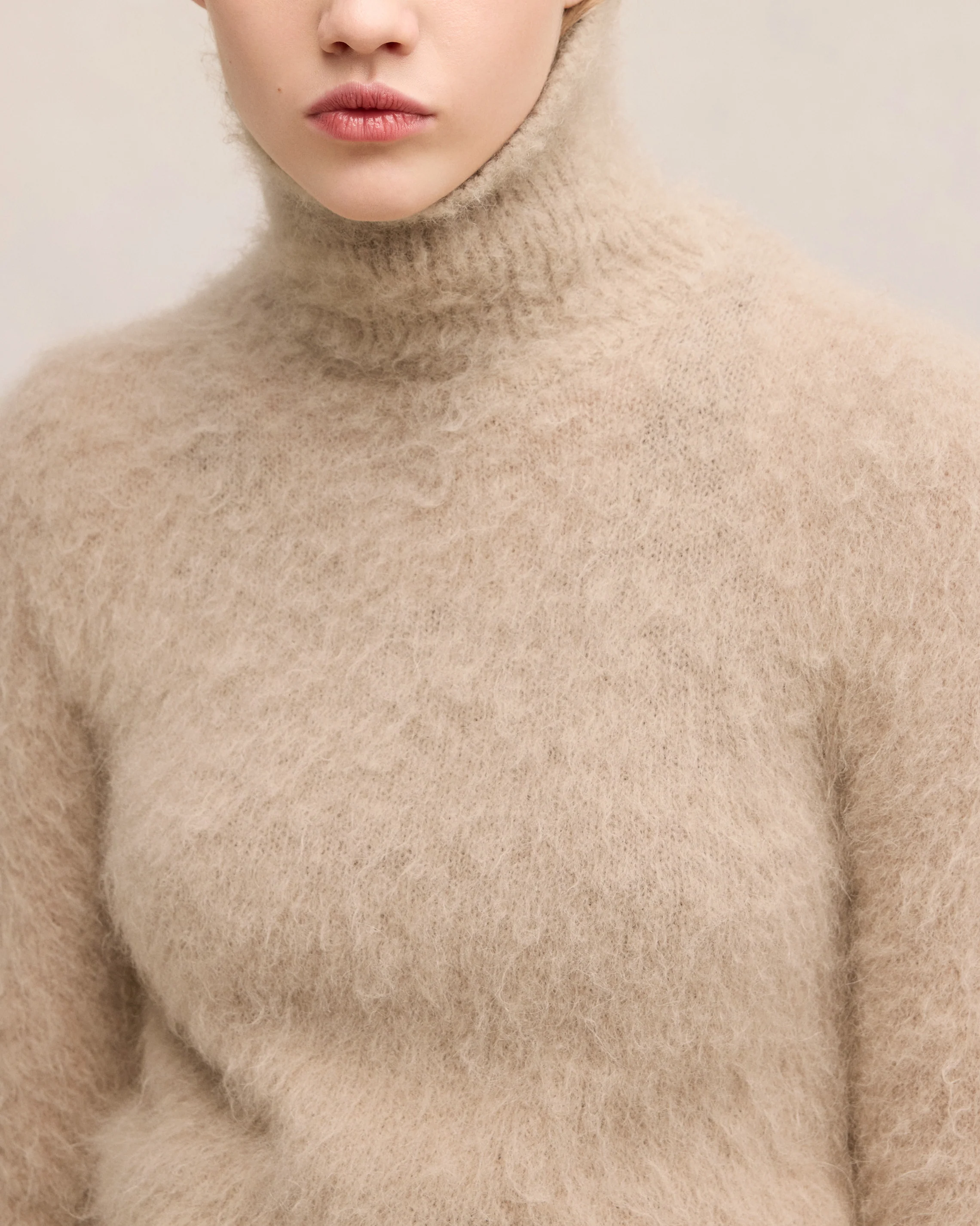 Beige Alpaca Mohair Brushed Sweater - leoleo123123