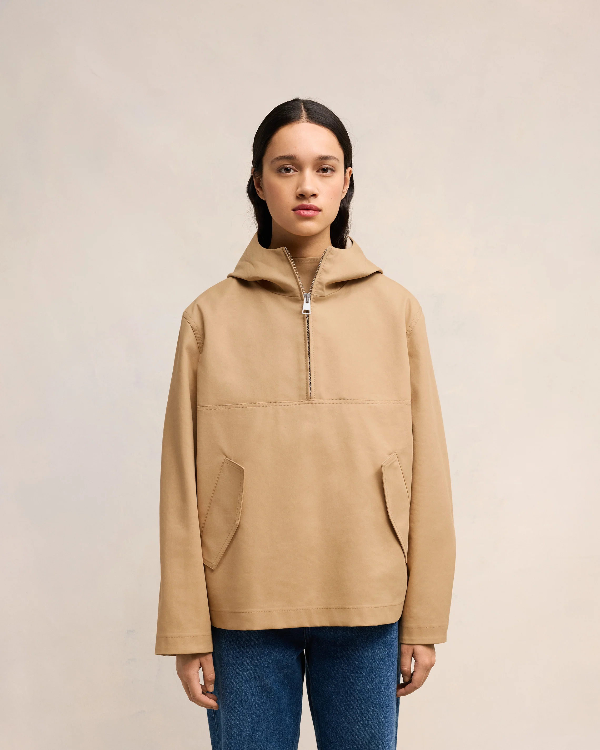 Sand/ Light Beige Hooded Vareuse - leoleo123123