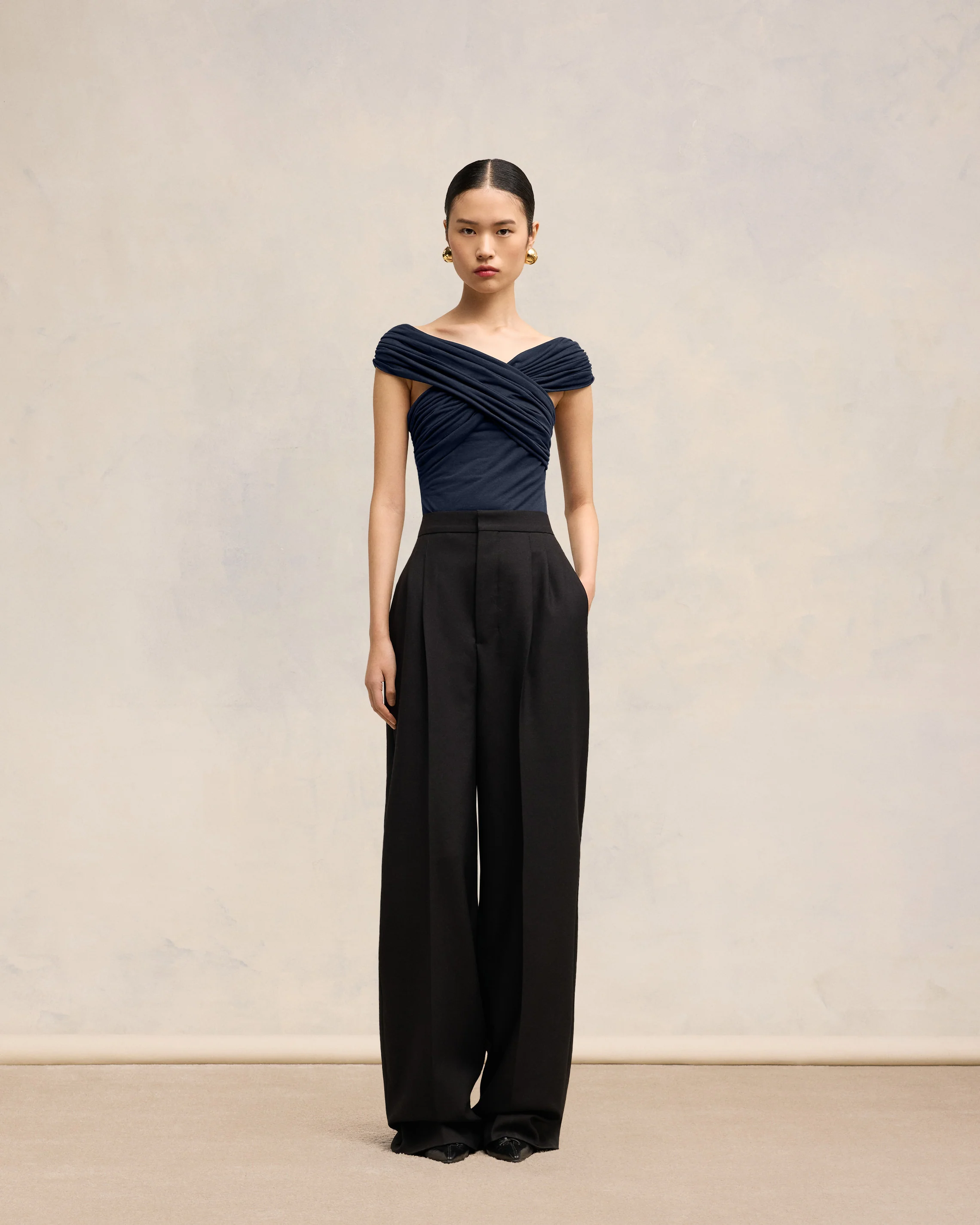 Navy Blue Drapped Top - leoleo123123