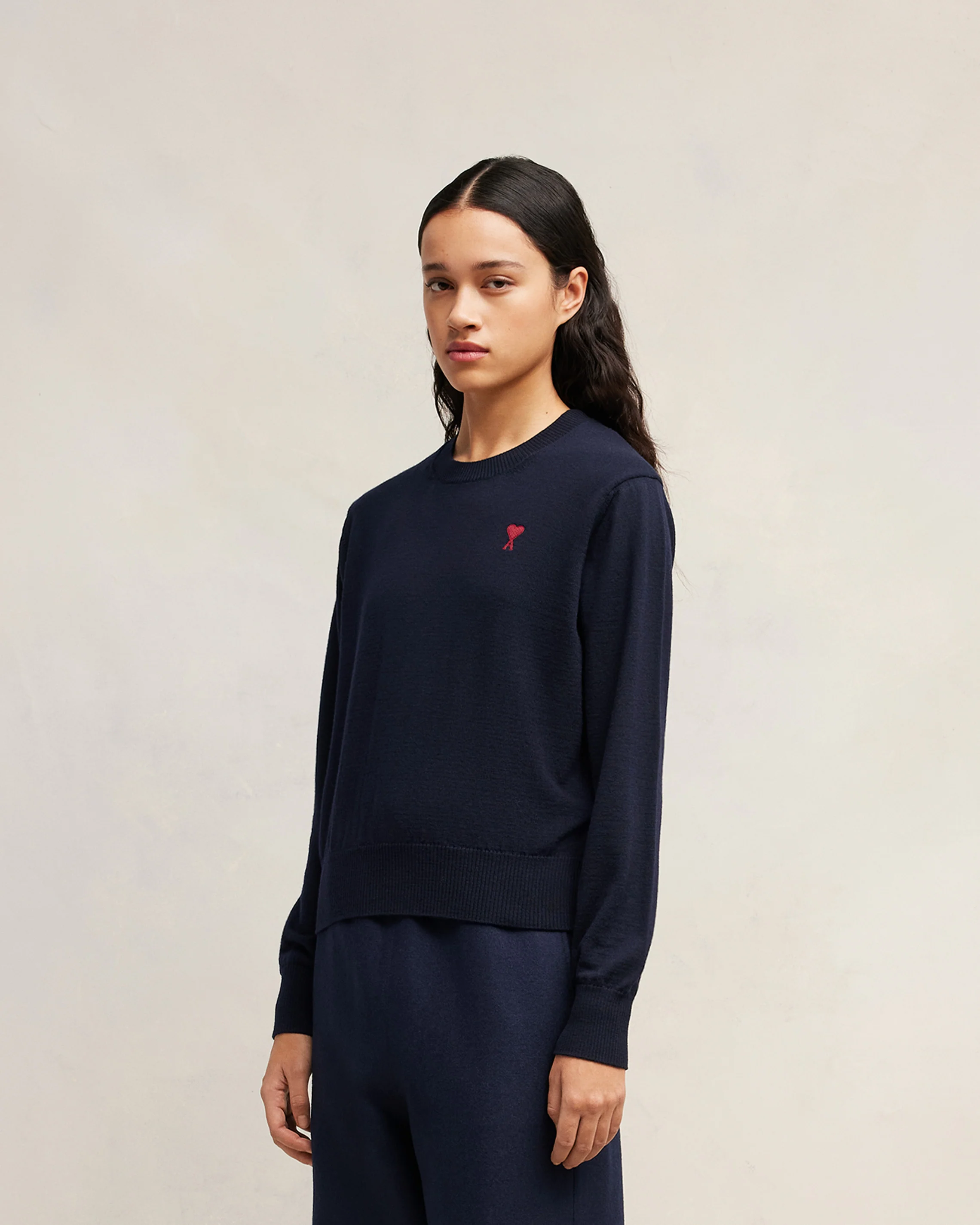 Night Blue Red Ami De Coeur Crew Neck Sweater - leoleo123123