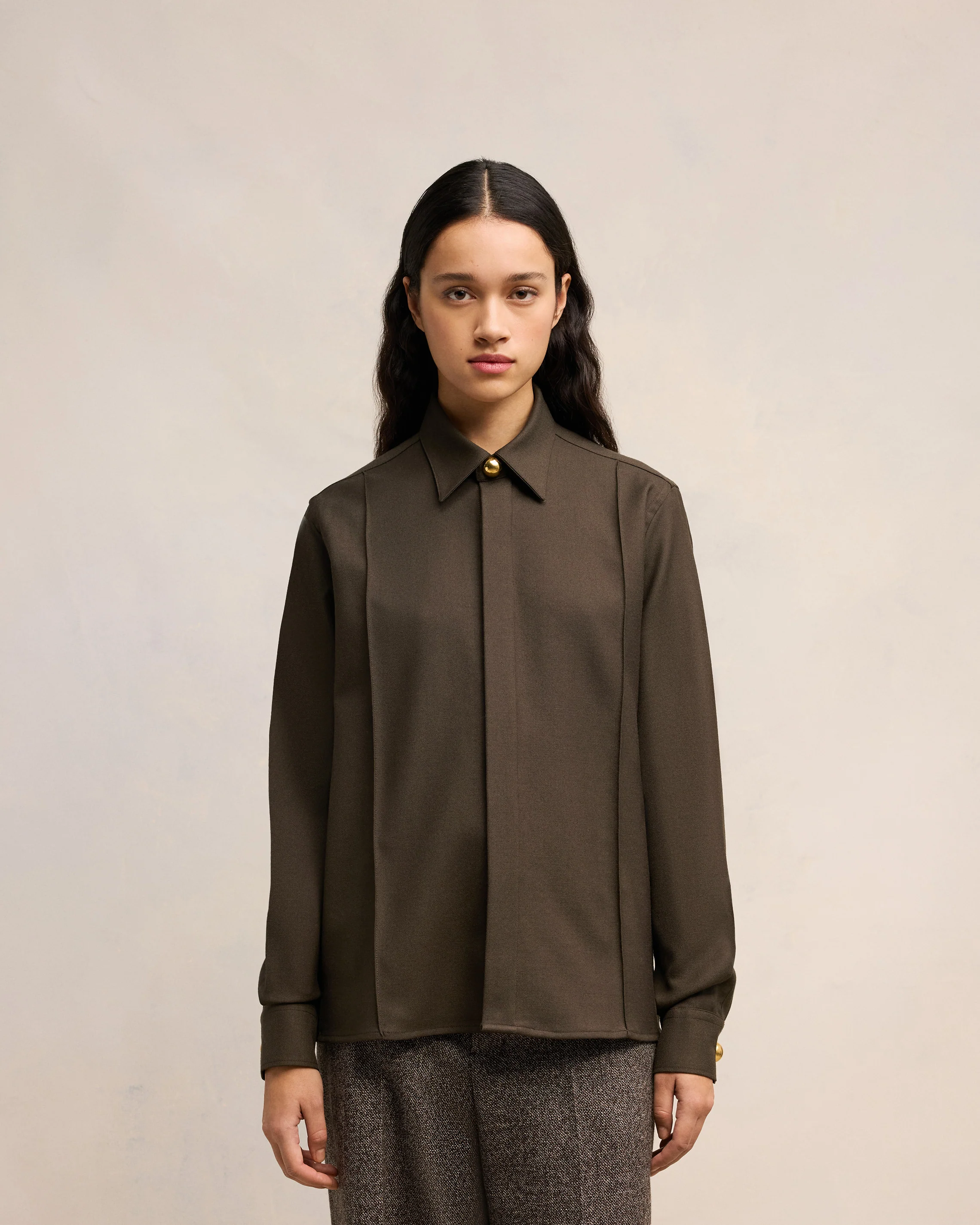 Dark Coffee Pintuck Shirt - leoleo123123