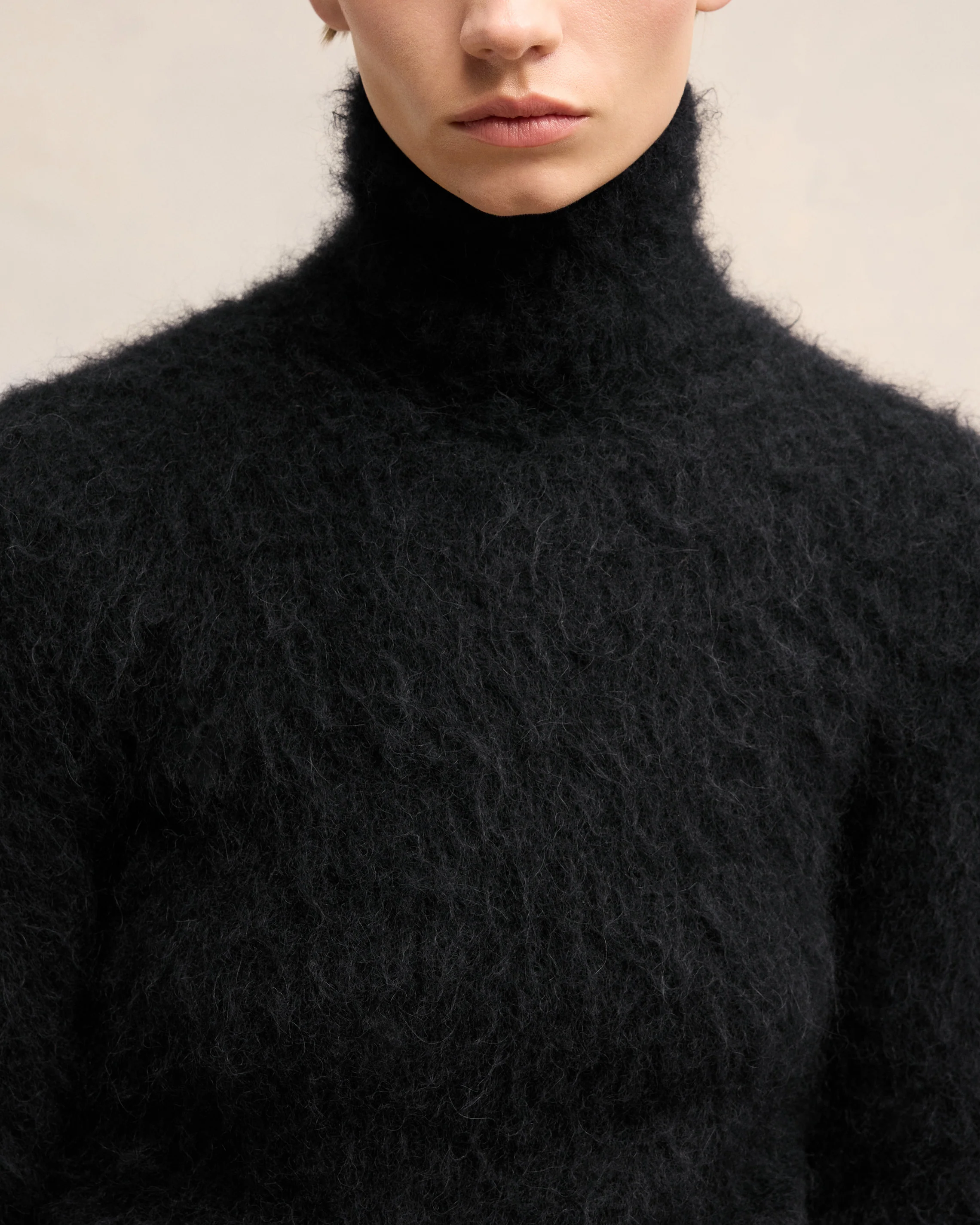 Black Alpaca Mohair Brushed Sweater - leoleo123123