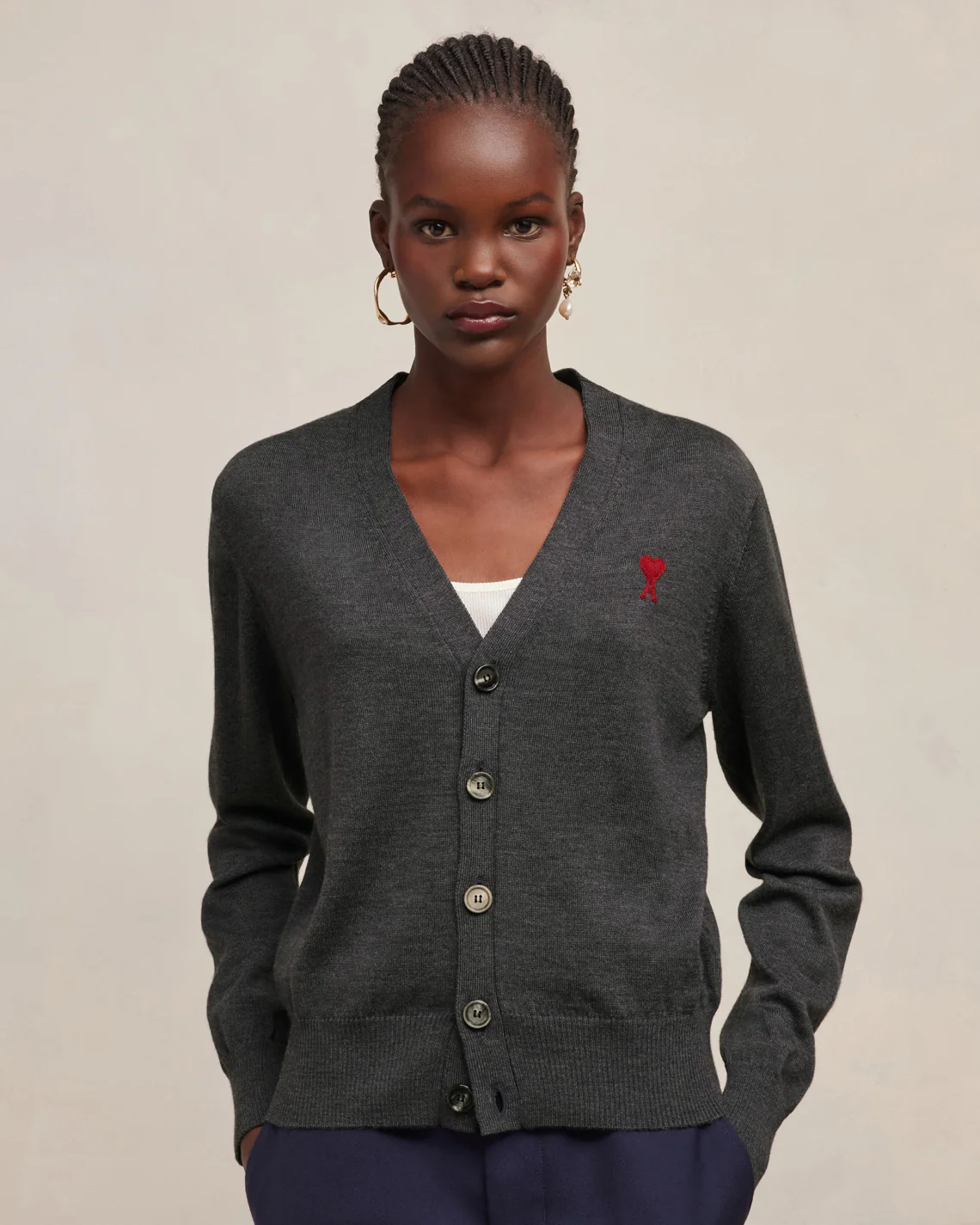 Cardigan Ami De Coeur Rouge Gris Chiné - leoleo123123