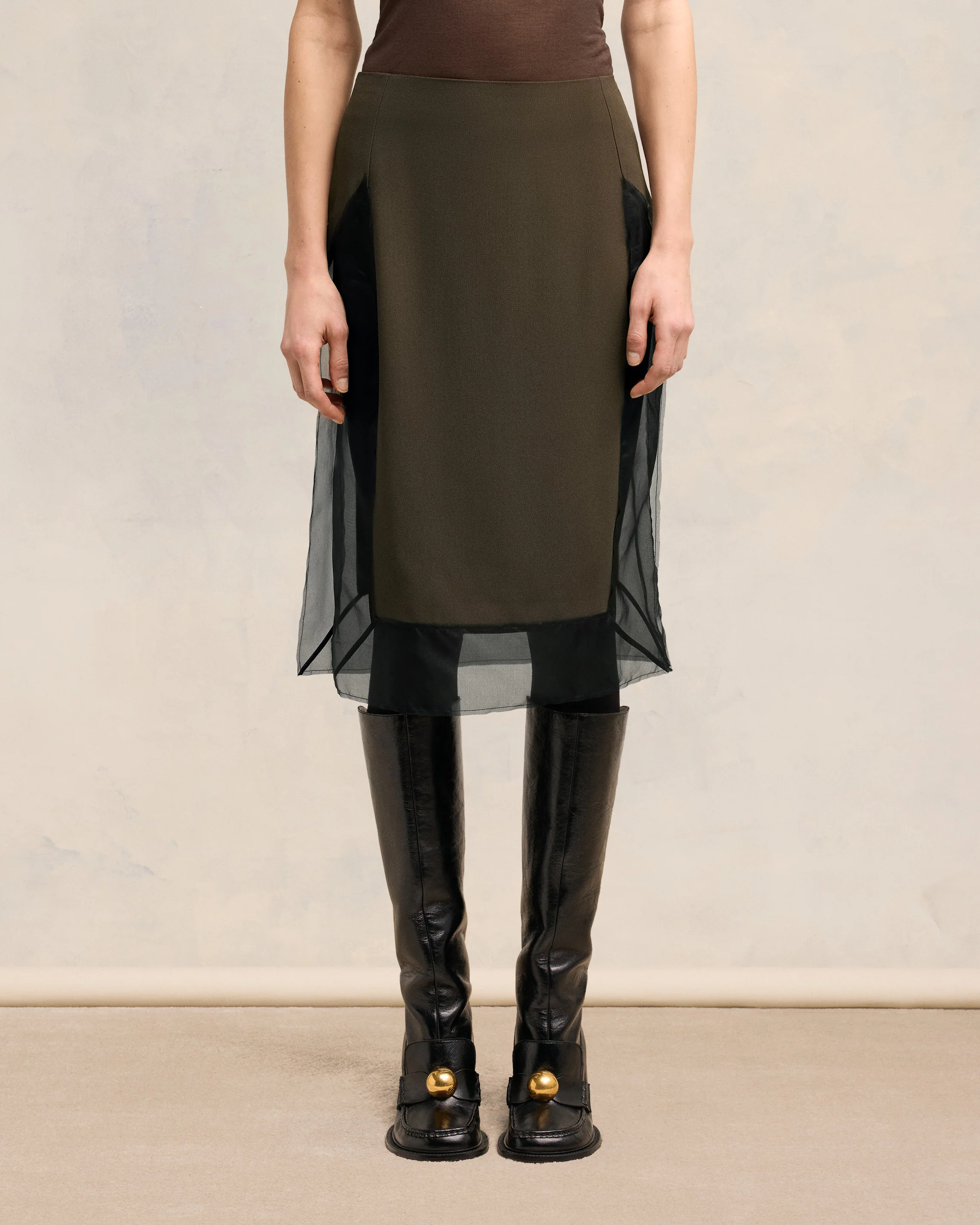 Dark Coffee/ Black Midi Skirt - leoleo123123