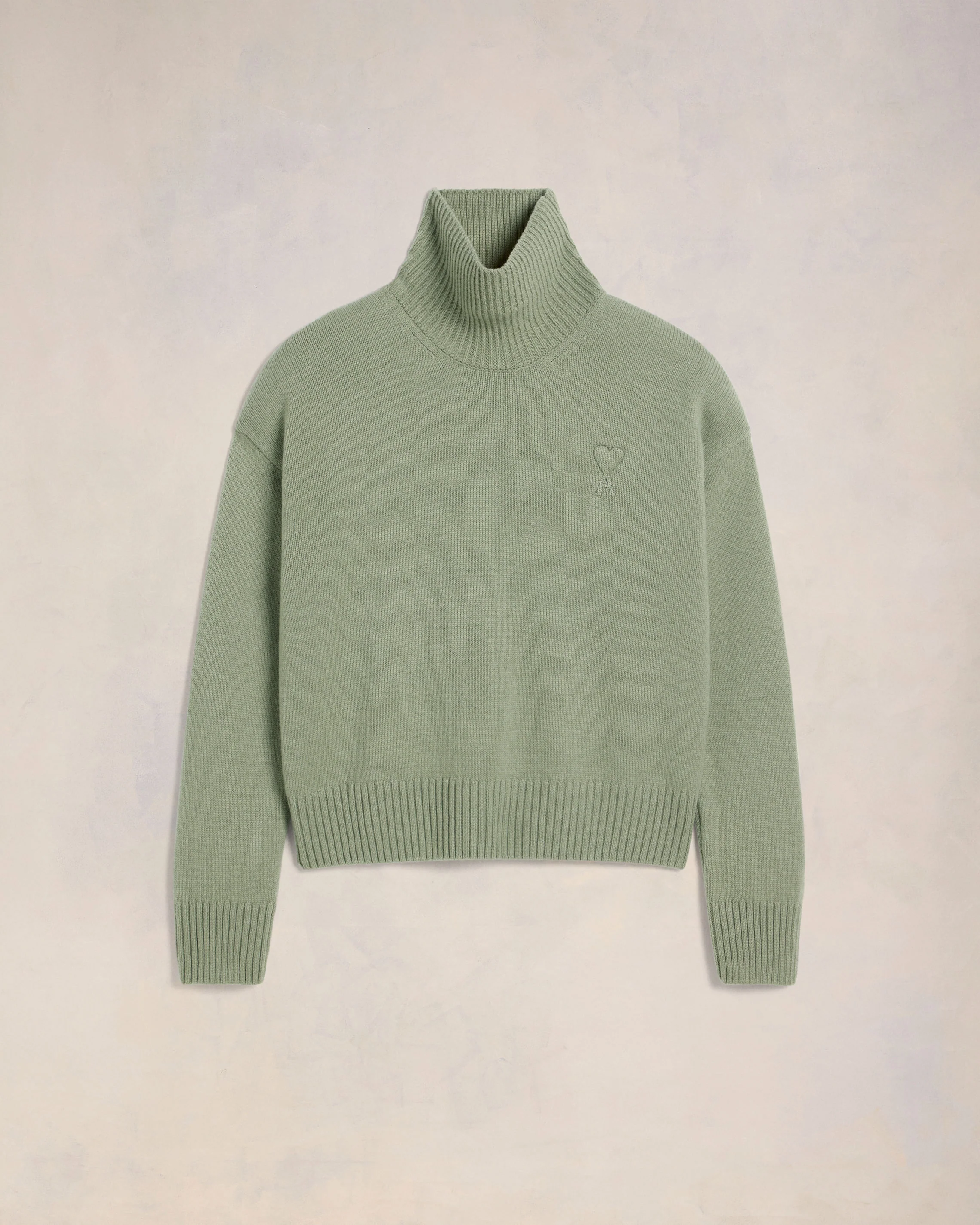 Green Aqua Embossed Ami De Coeur Funnel Neck Sweater - leoleo123123