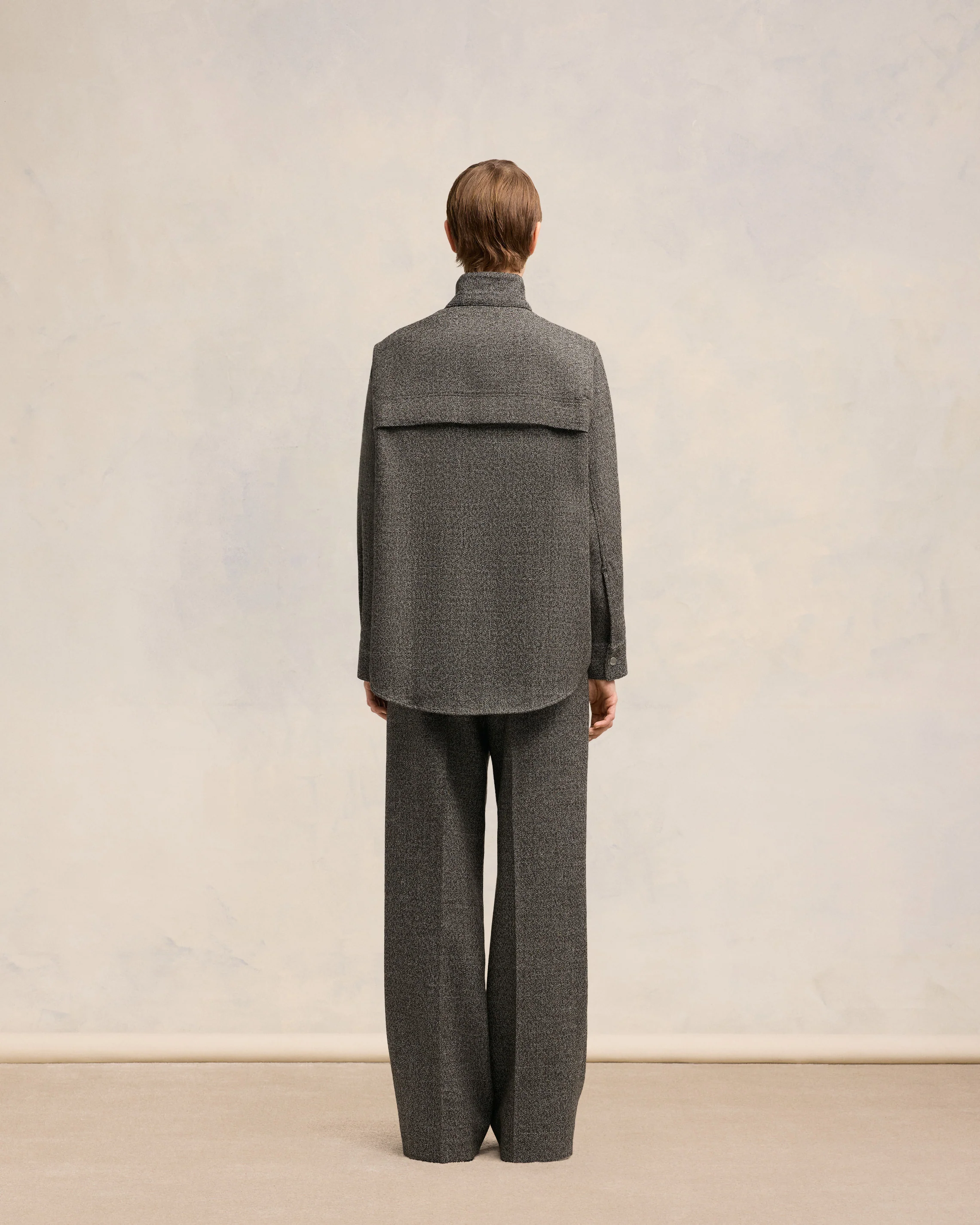Dark Coffee/ Off White High Collar Shirt - leoleo123123