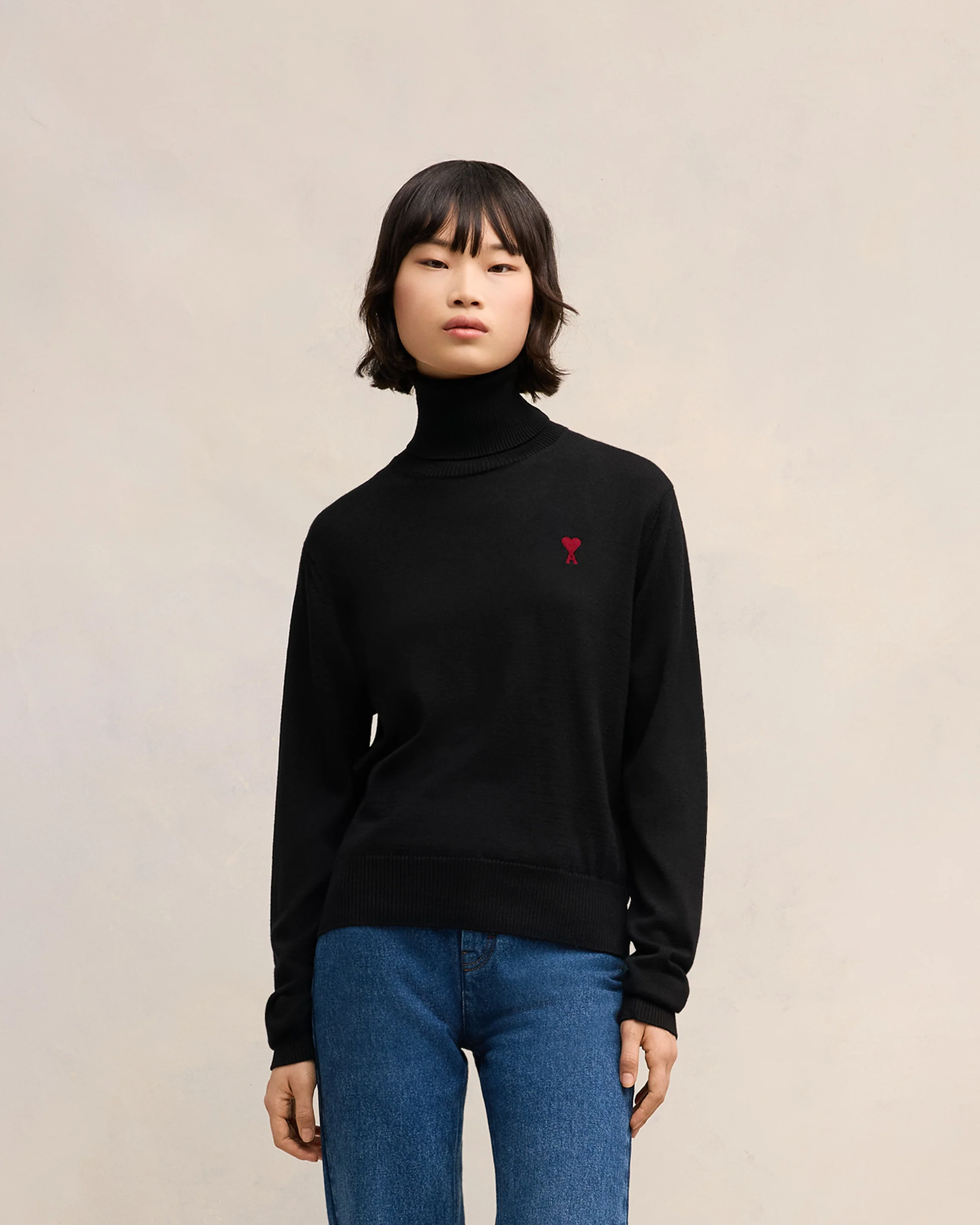 Black Red Ami De Coeur Turtle Neck Sweater - leoleo123123