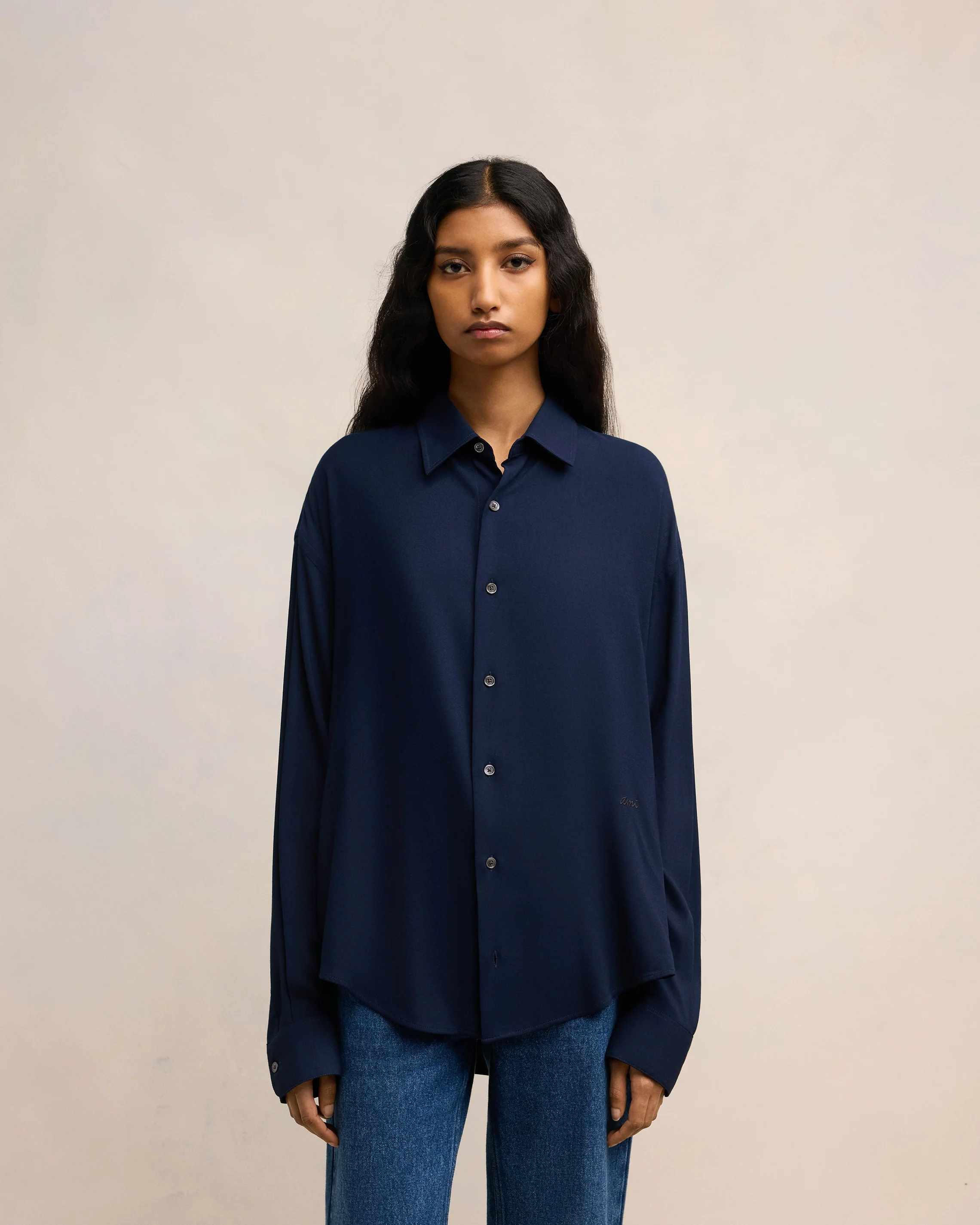 Navy Blue Boxy Fit Shirt - leoleo123123