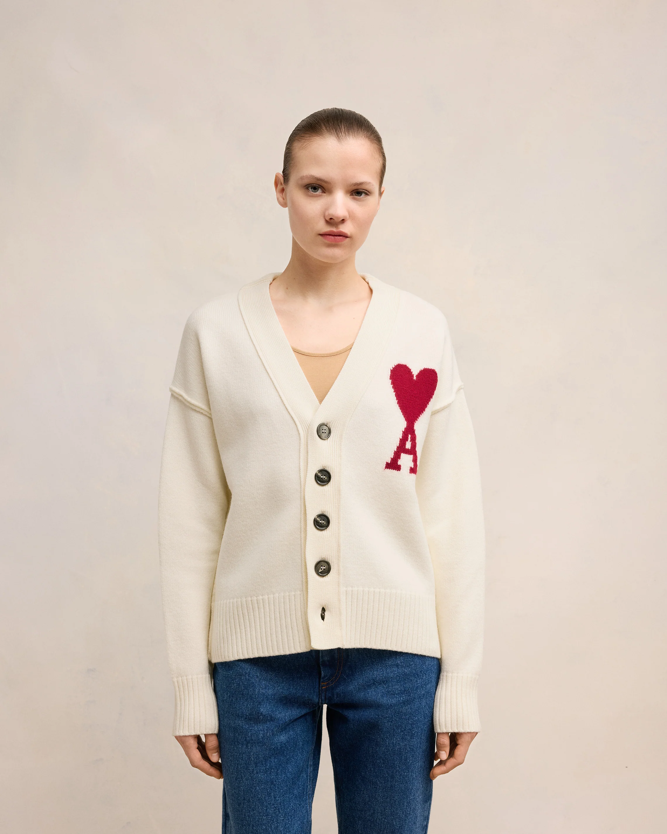 Cardigan Ami De Coeur Rouge Ecru/Rouge - leoleo123123