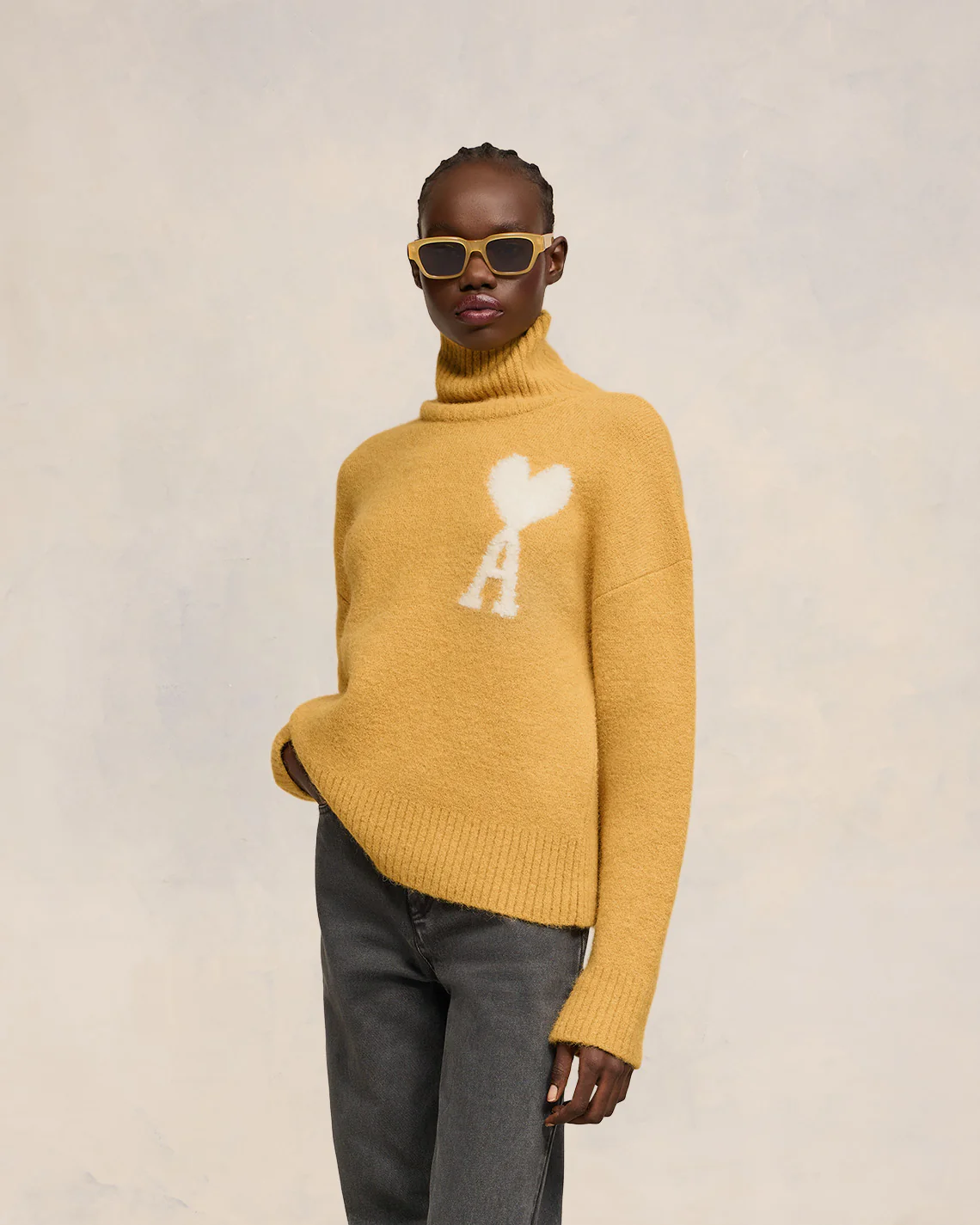Mustard Off-White Ami De Coeur Funnel Neck Sweater - leoleo123123