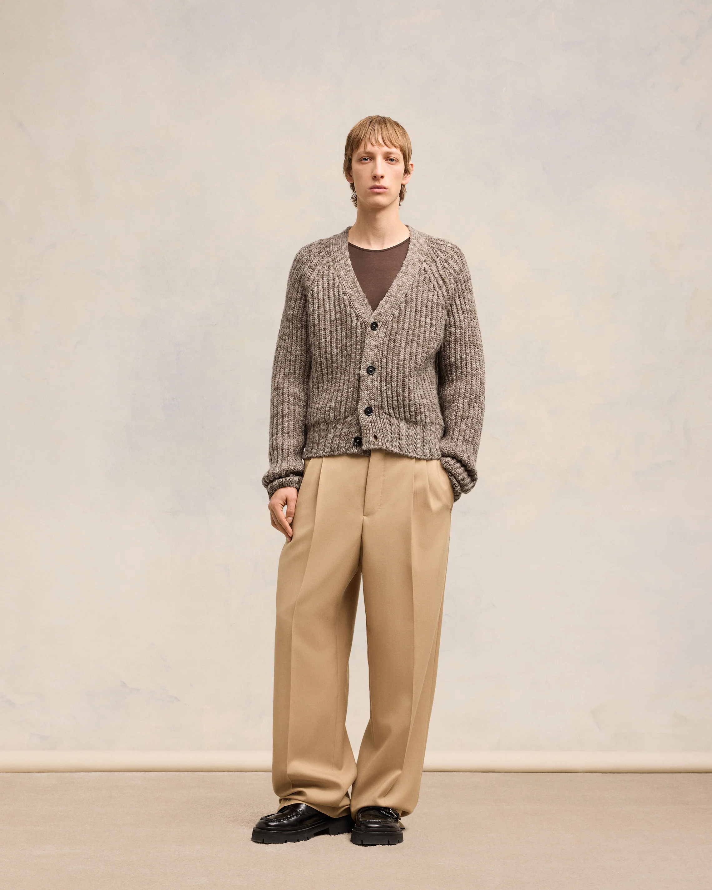 Dark Coffe/Light Sand Ribbed Cardigan - leoleo123123