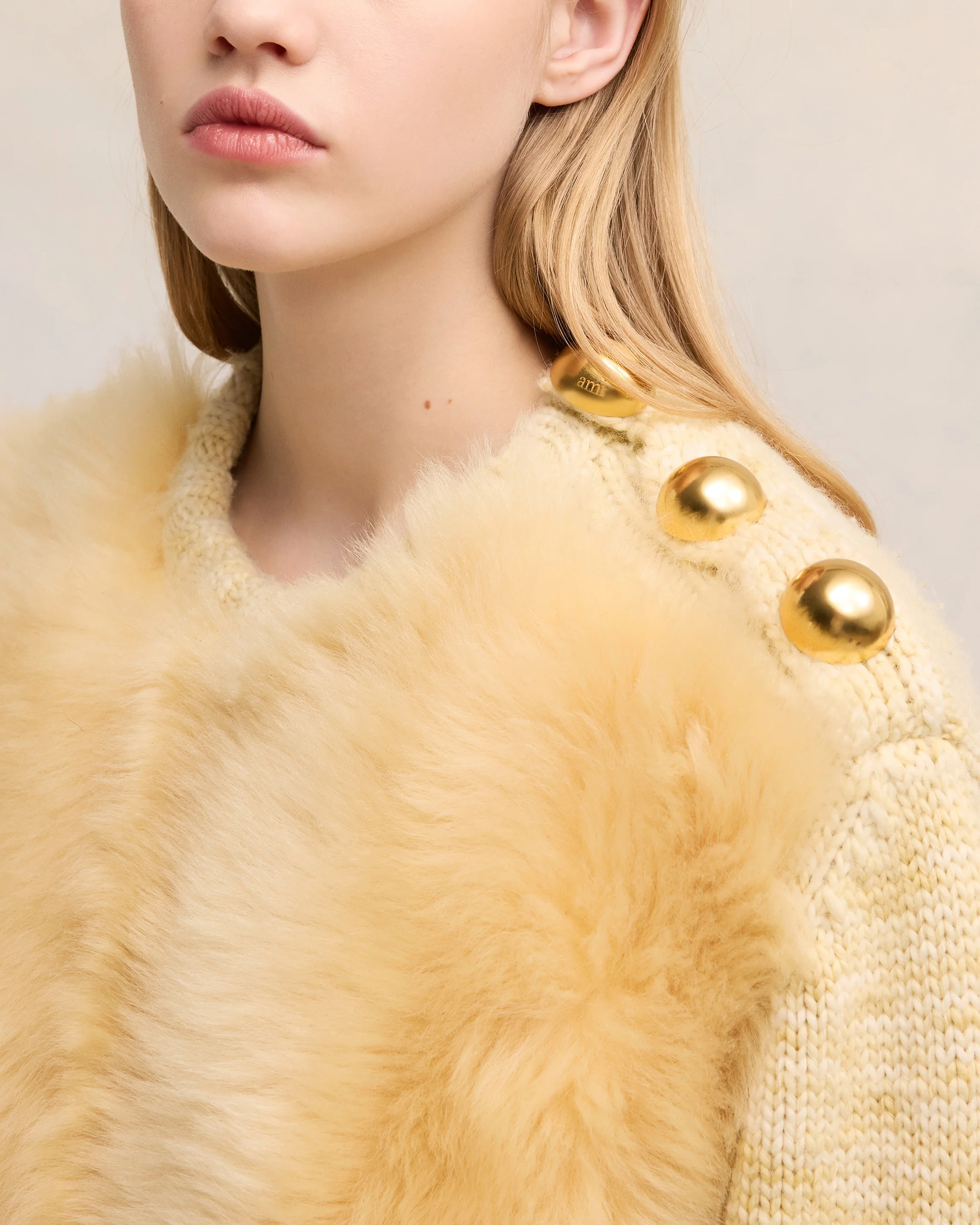Light Sand/Off White Shearling Crew Neck Sweater - leoleo123123