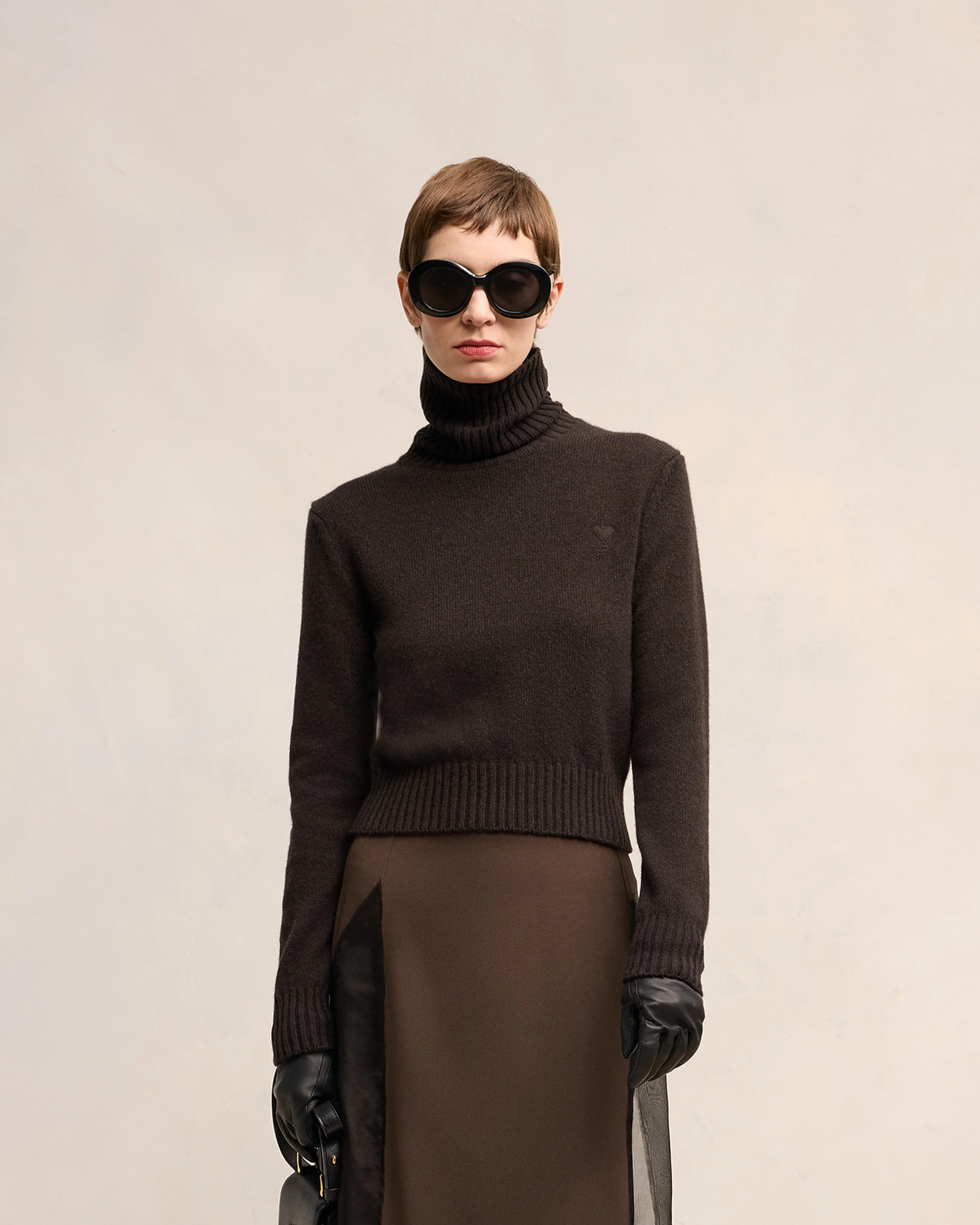 Dark Coffee Cashmere Ami De Coeur Turtle Neck Sweater - leoleo123123