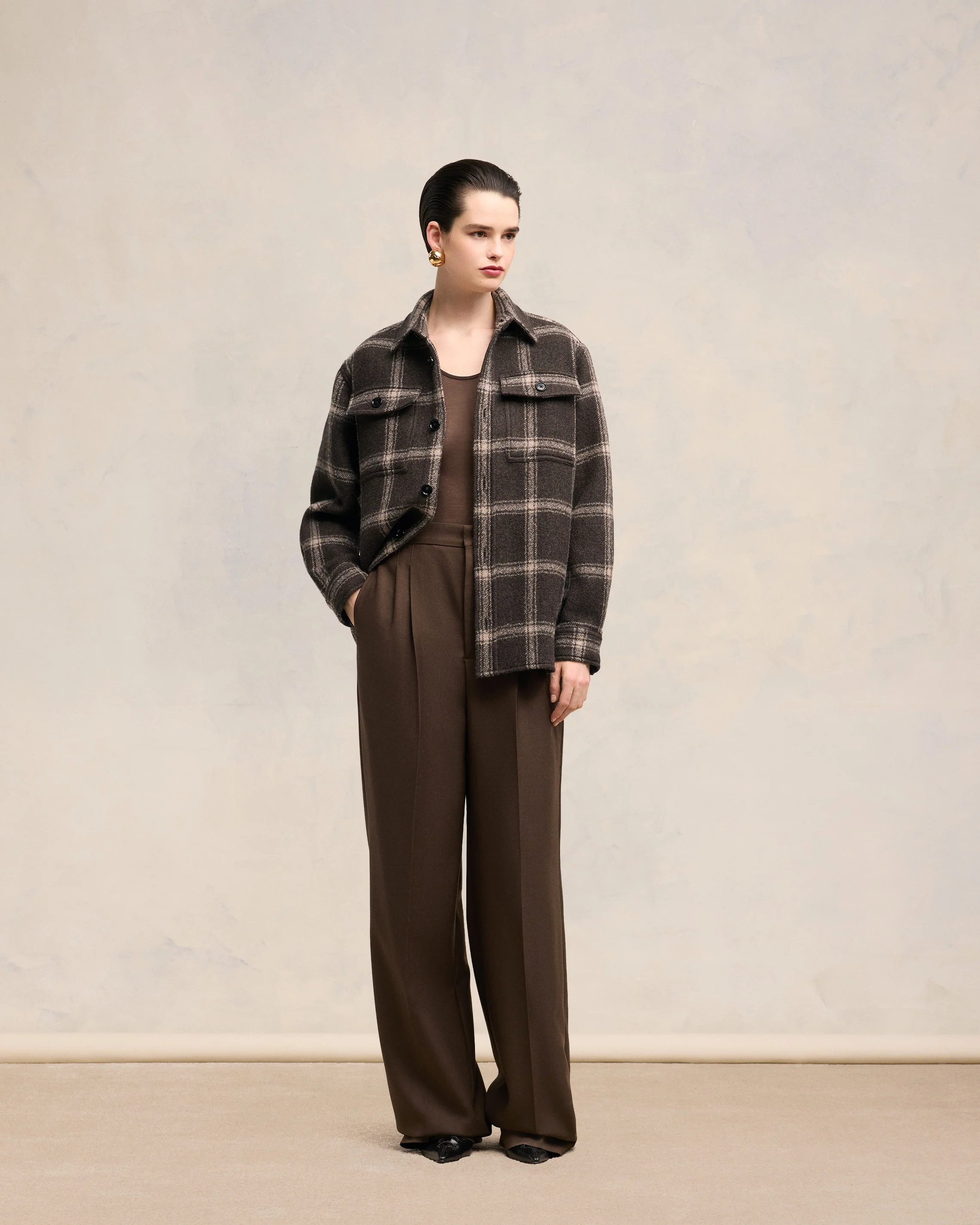 Dark Coffe/Sable Overshirt With Chest Pocket - leoleo123123