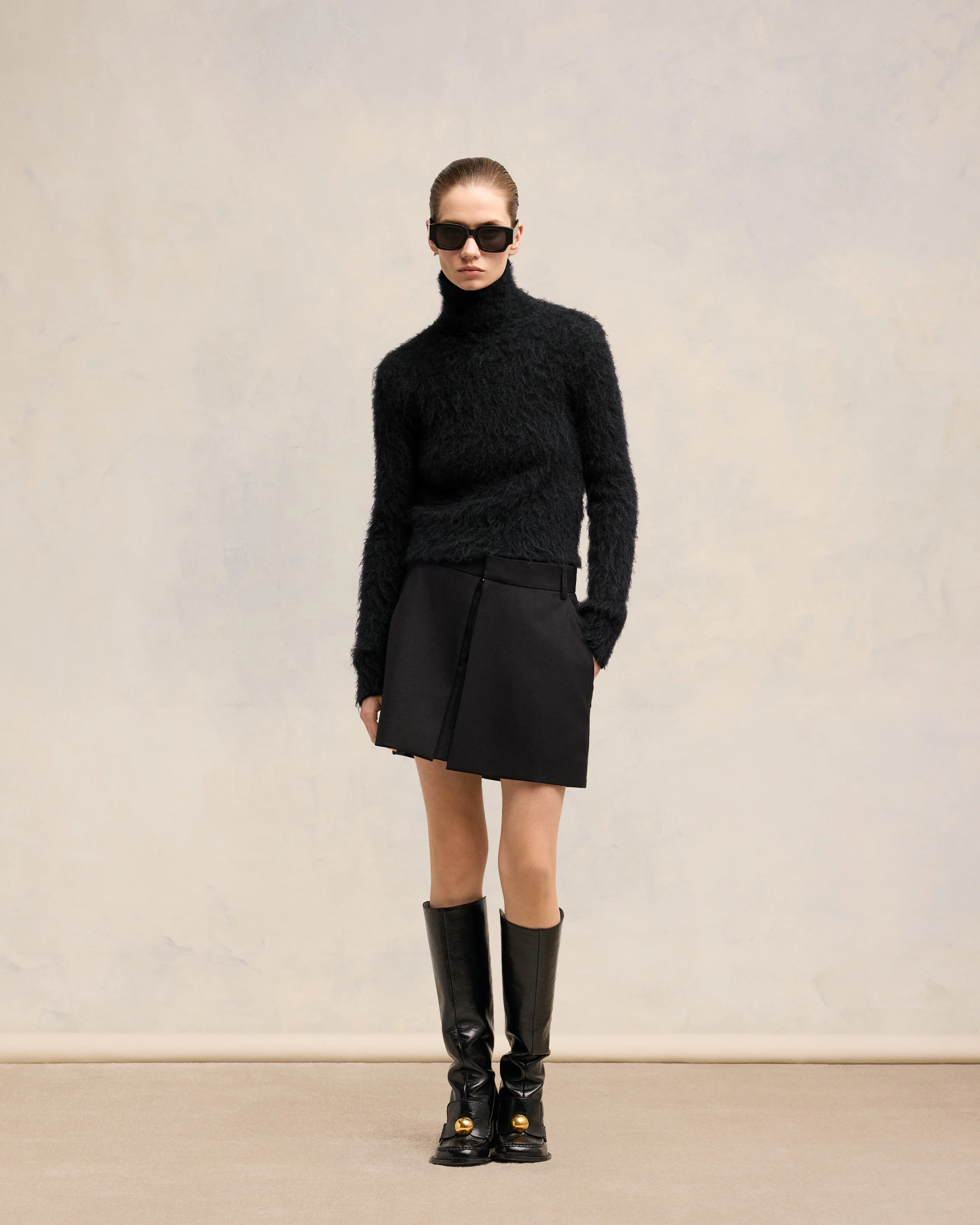 Black Alpaca Mohair Brushed Sweater - leoleo123123
