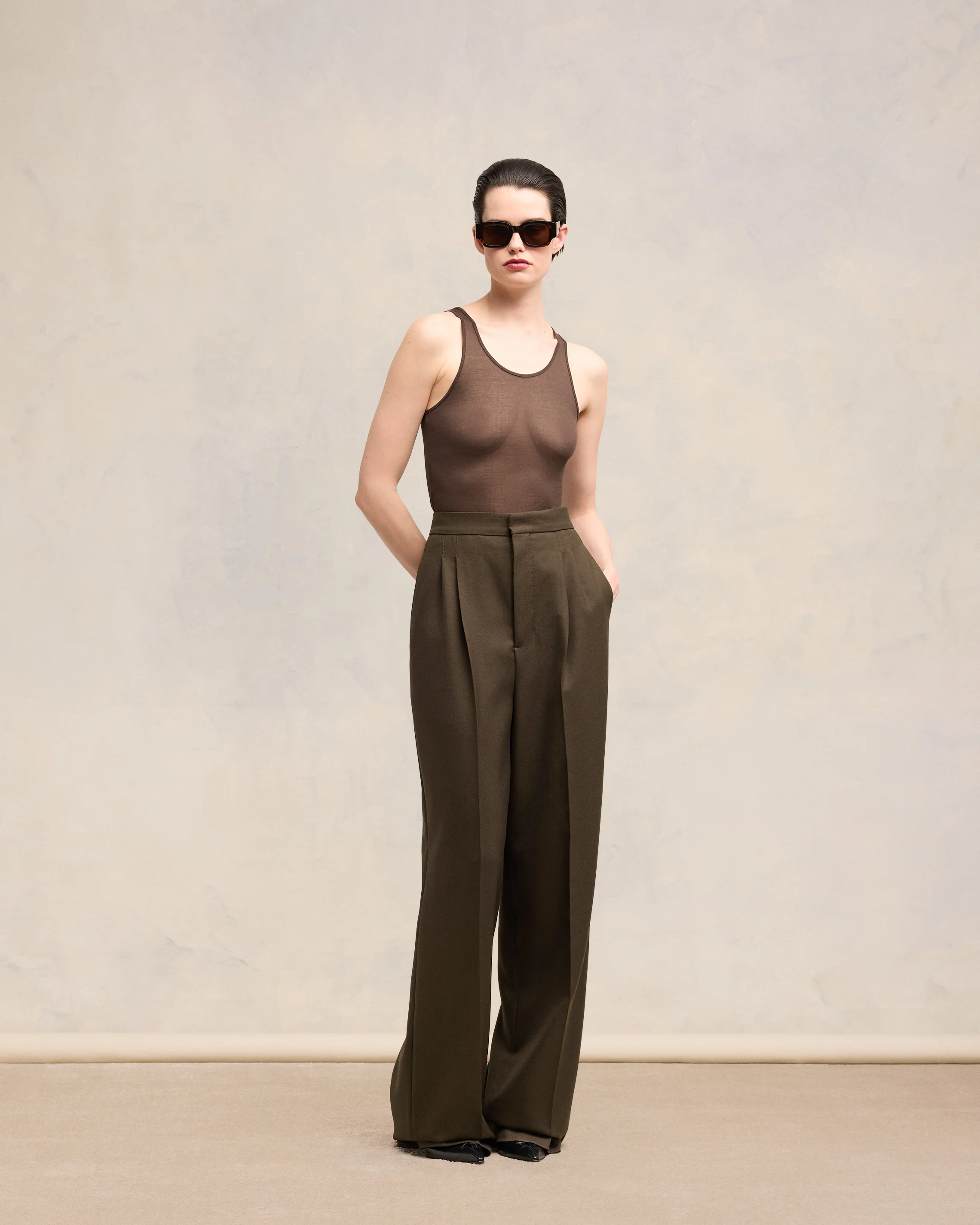 Dark Coffee High Waist Large Trousers - leoleo123123