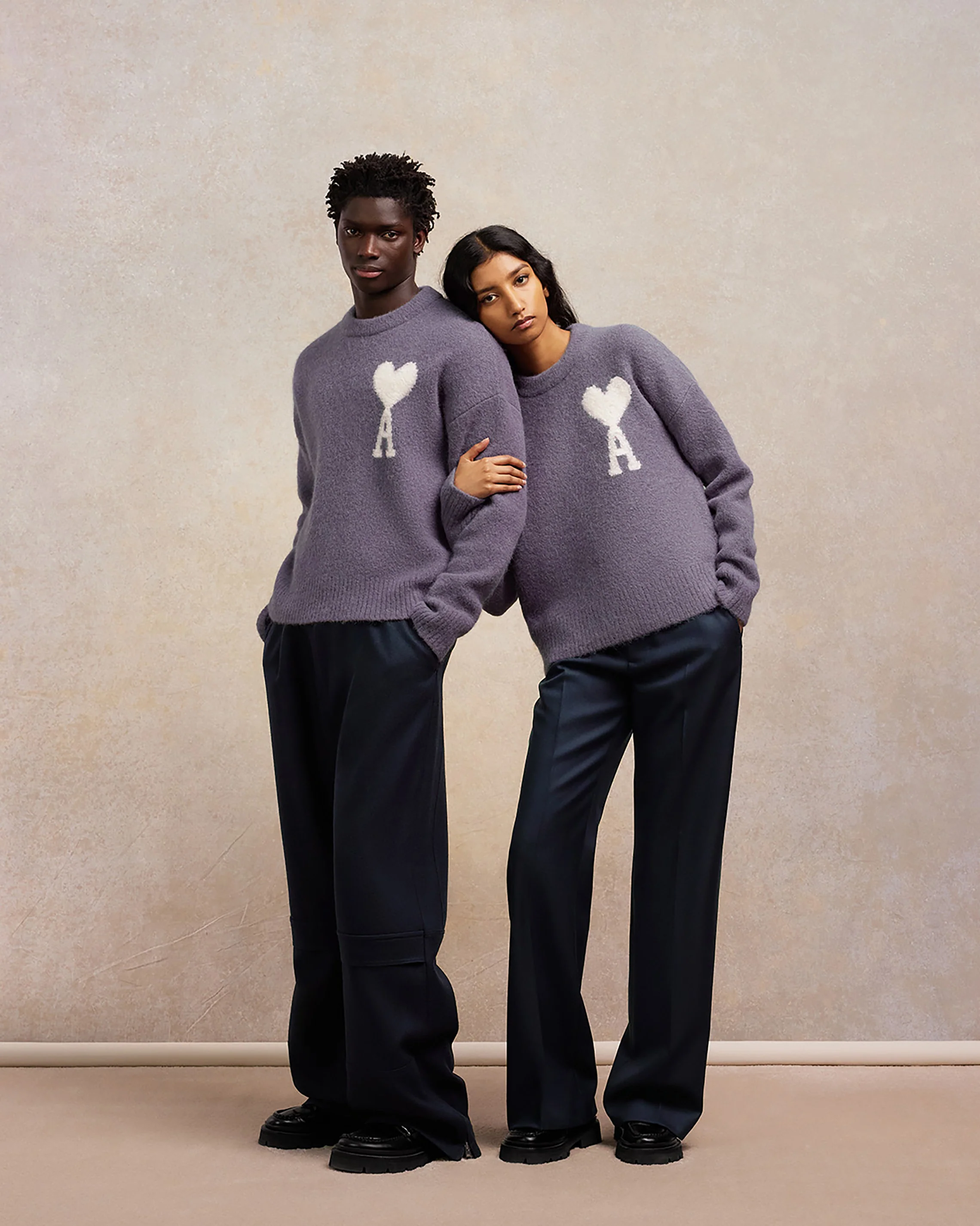 Lilac Off-White Ami De Coeur Crew Neck Sweater - leoleo123123