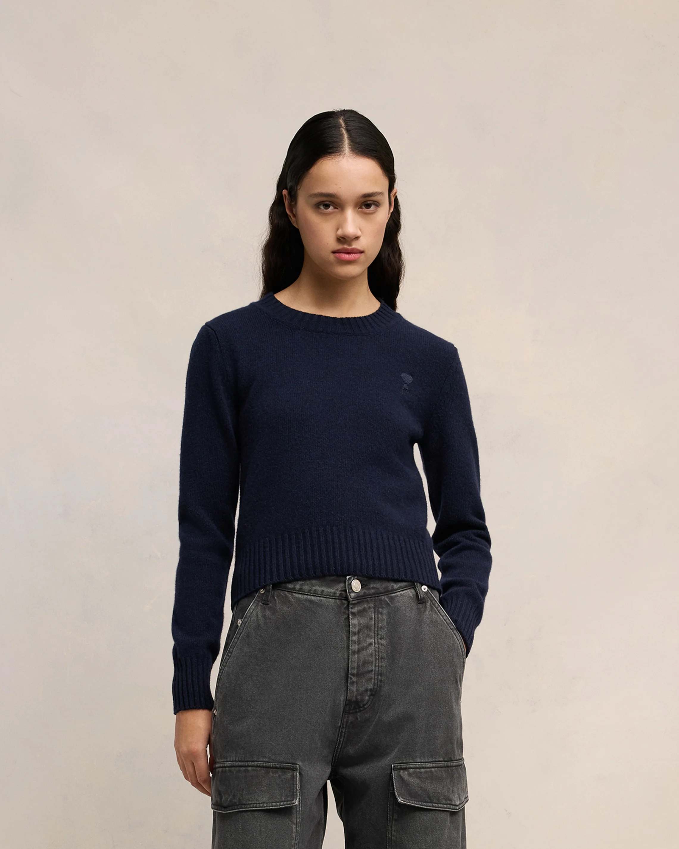 Navy Blue Cashmere Ami De Coeur Crew Neck Sweater - leoleo123123