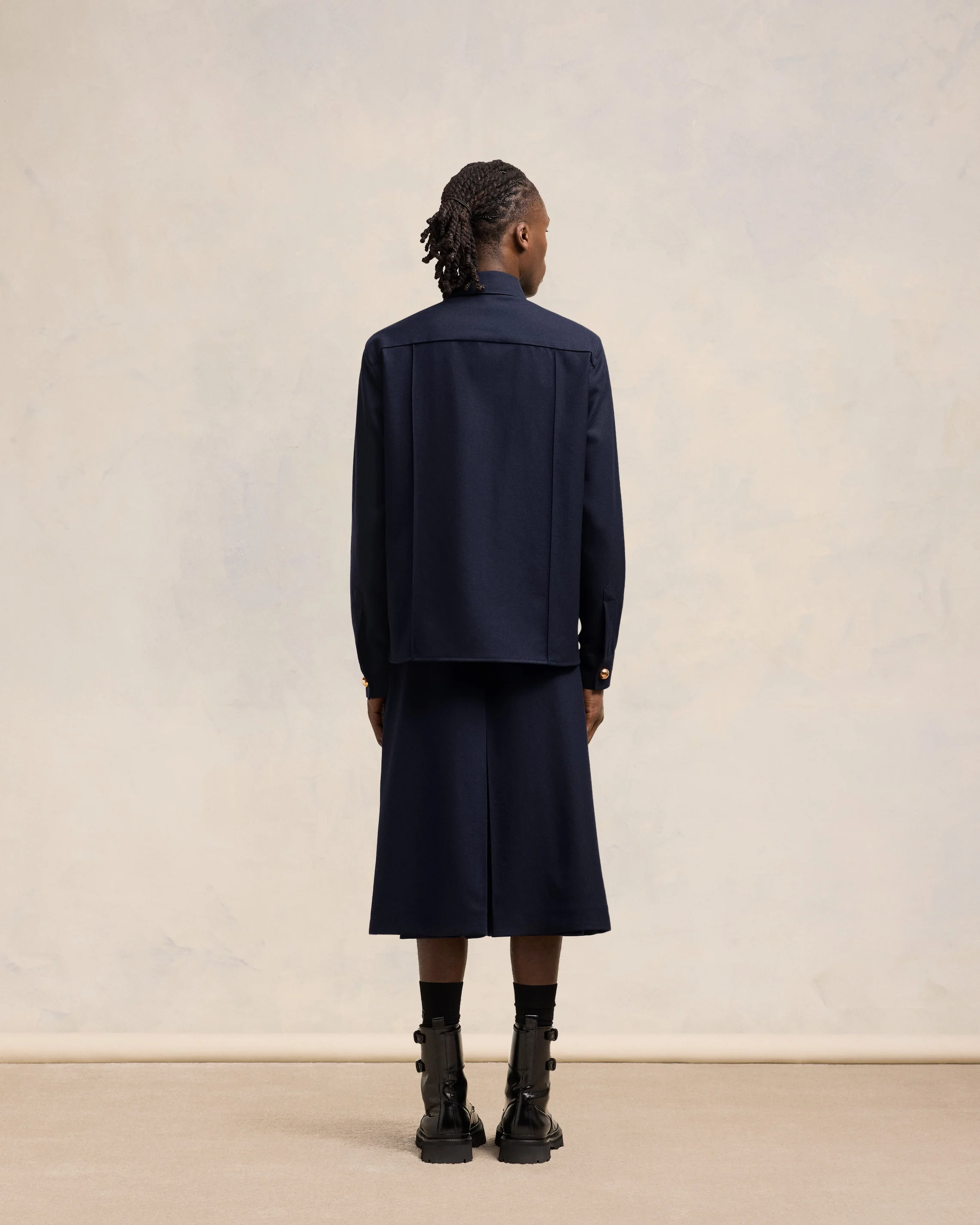 Navy Blue Pintuck Shirt - leoleo123123