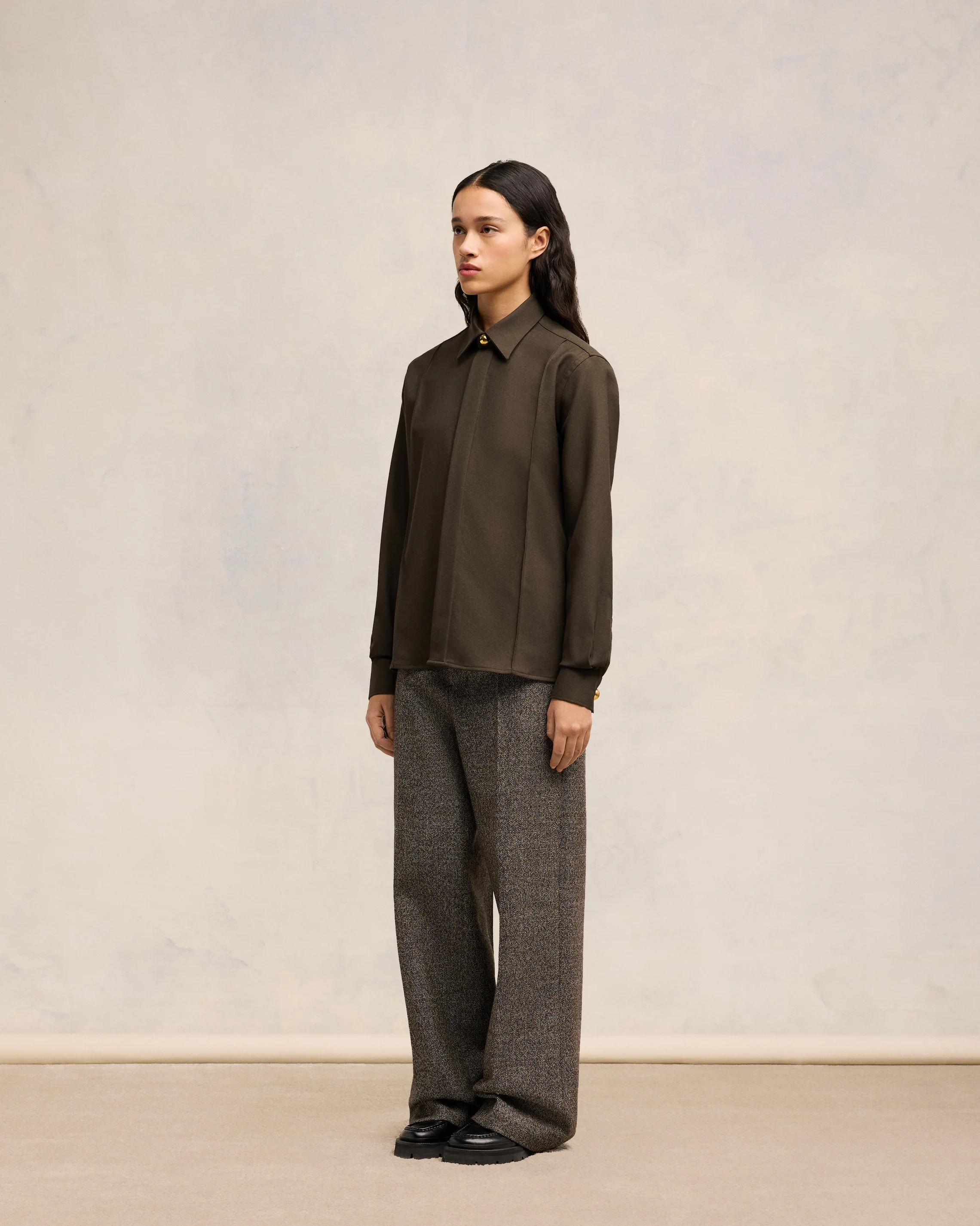 Dark Coffee Pintuck Shirt - leoleo123123