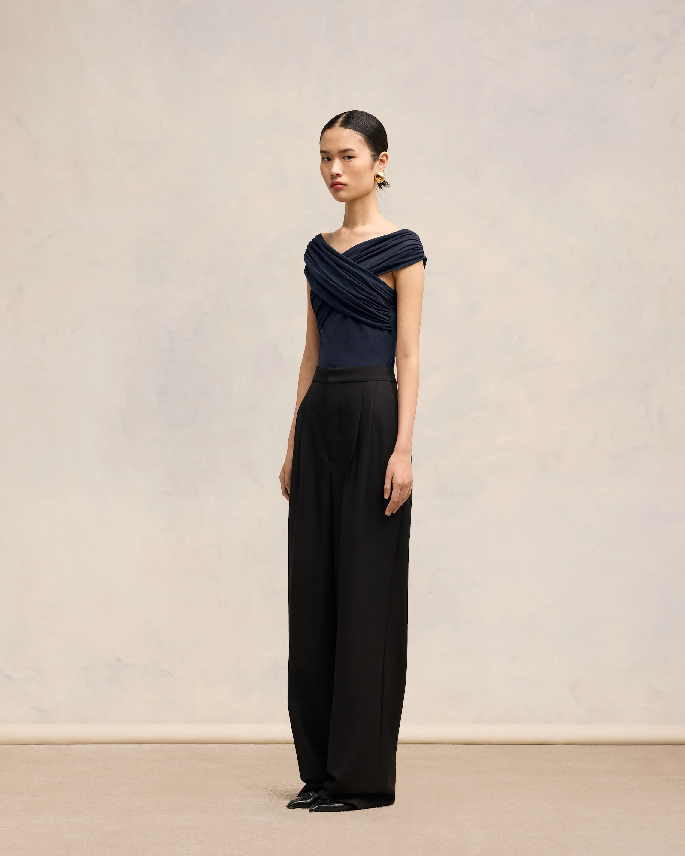 Navy Blue Drapped Top - leoleo123123