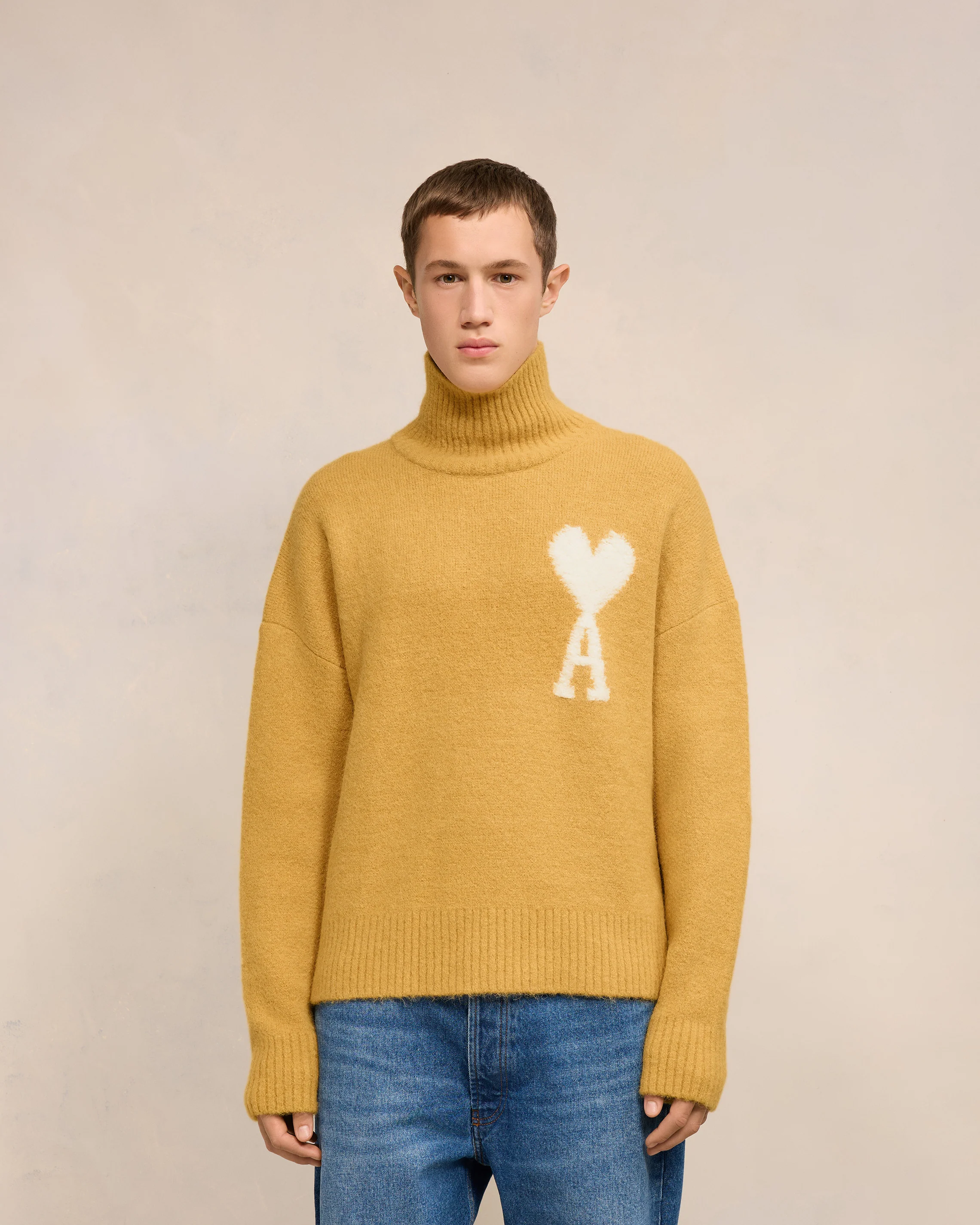 Mustard Off-White Ami De Coeur Funnel Neck Sweater - leoleo123123