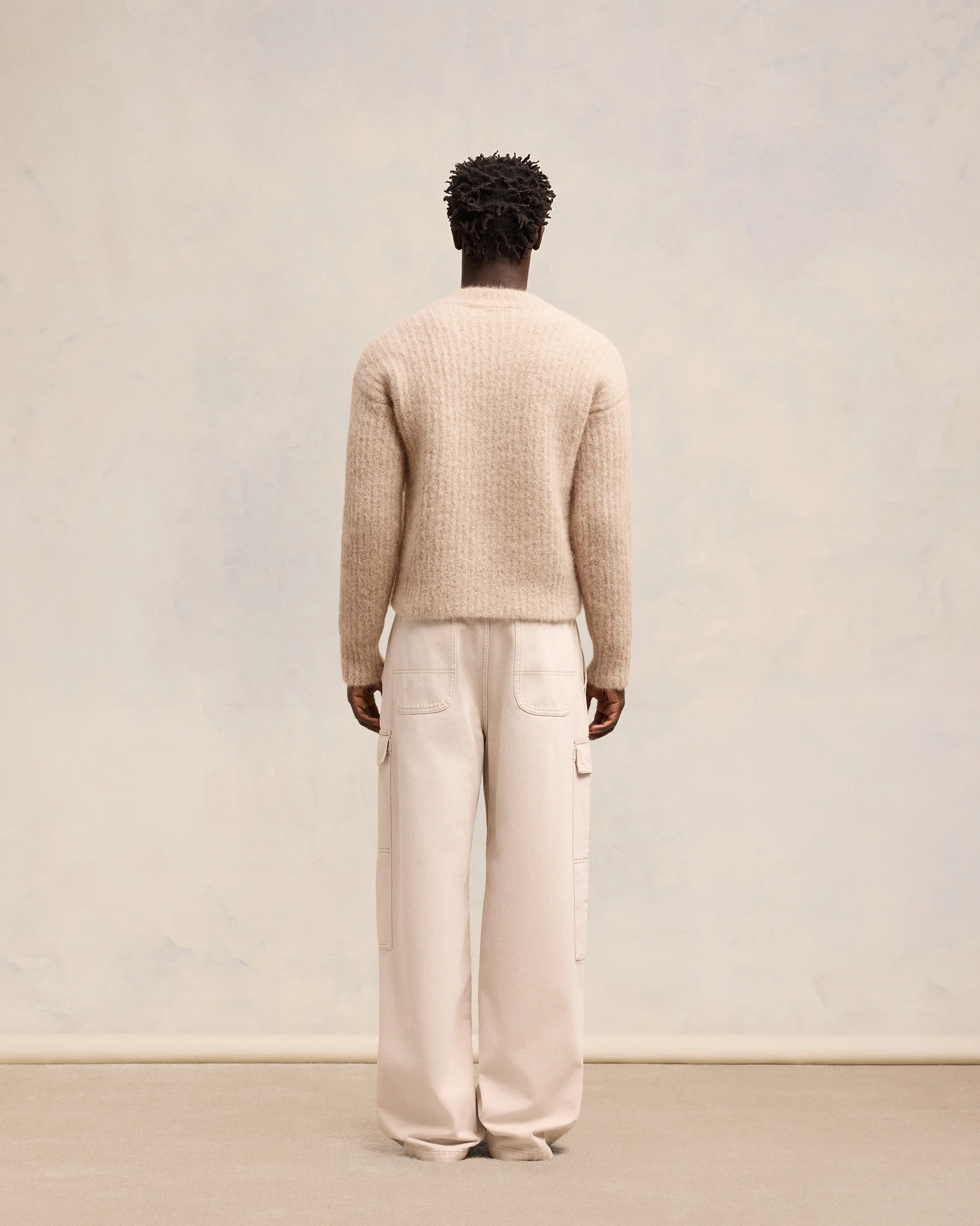 Beige Alpaca Mohair Ribbed Sweater - leoleo123123