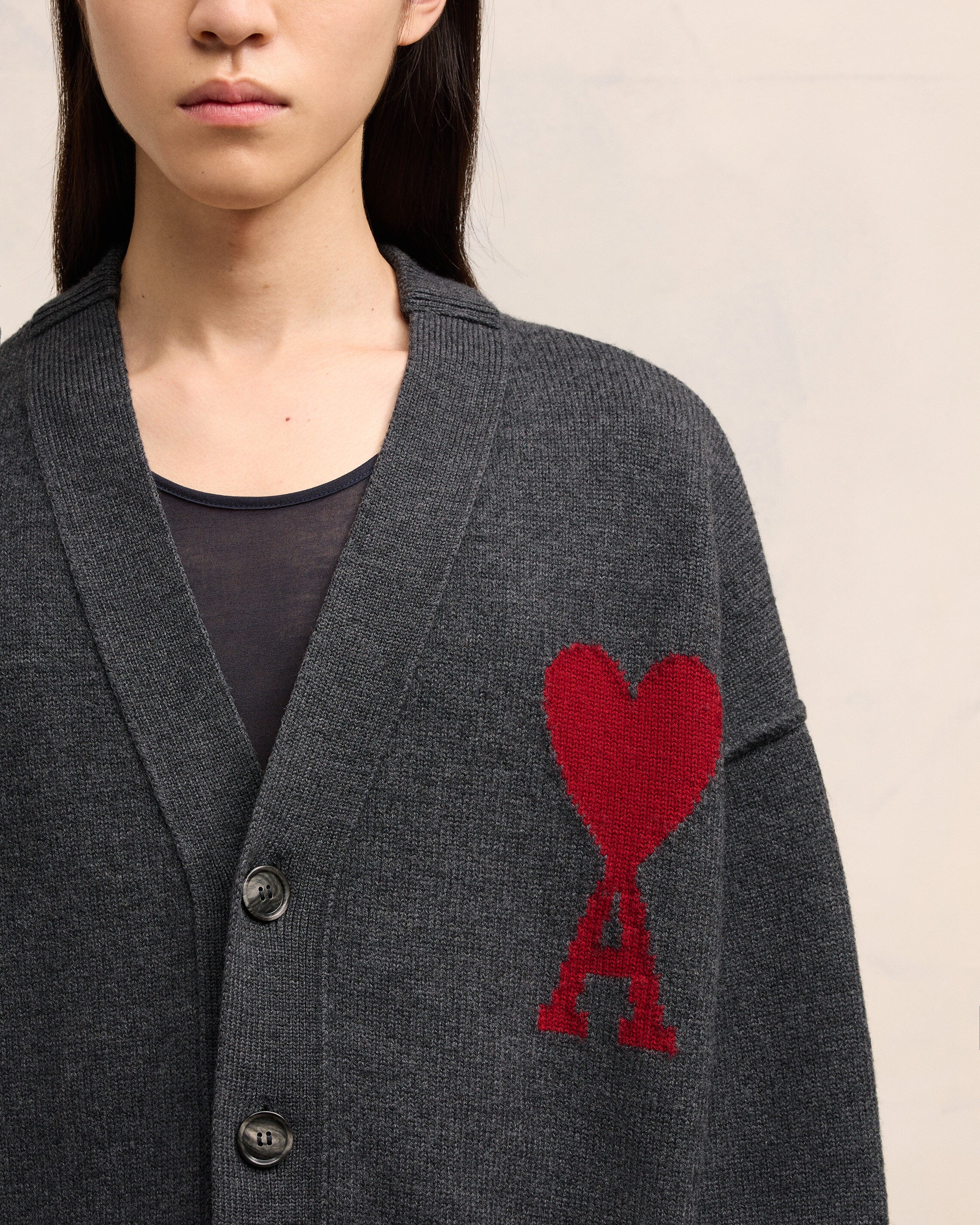 Heather Grey/Red Red Ami De Coeur Cardigan - leoleo123123