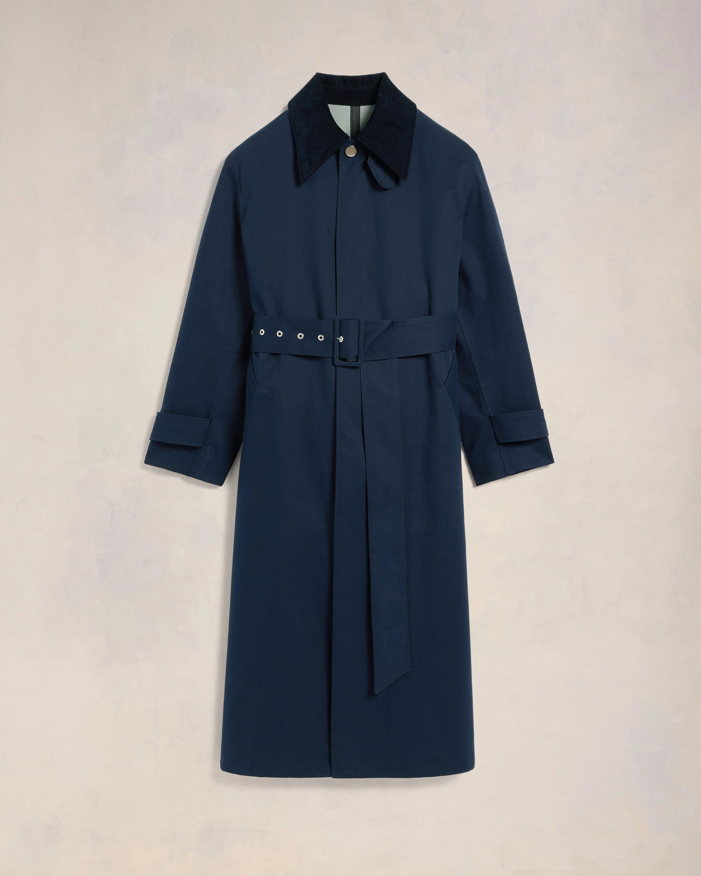 Navy Blue/ Clay Blue Belted Mac - leoleo123123