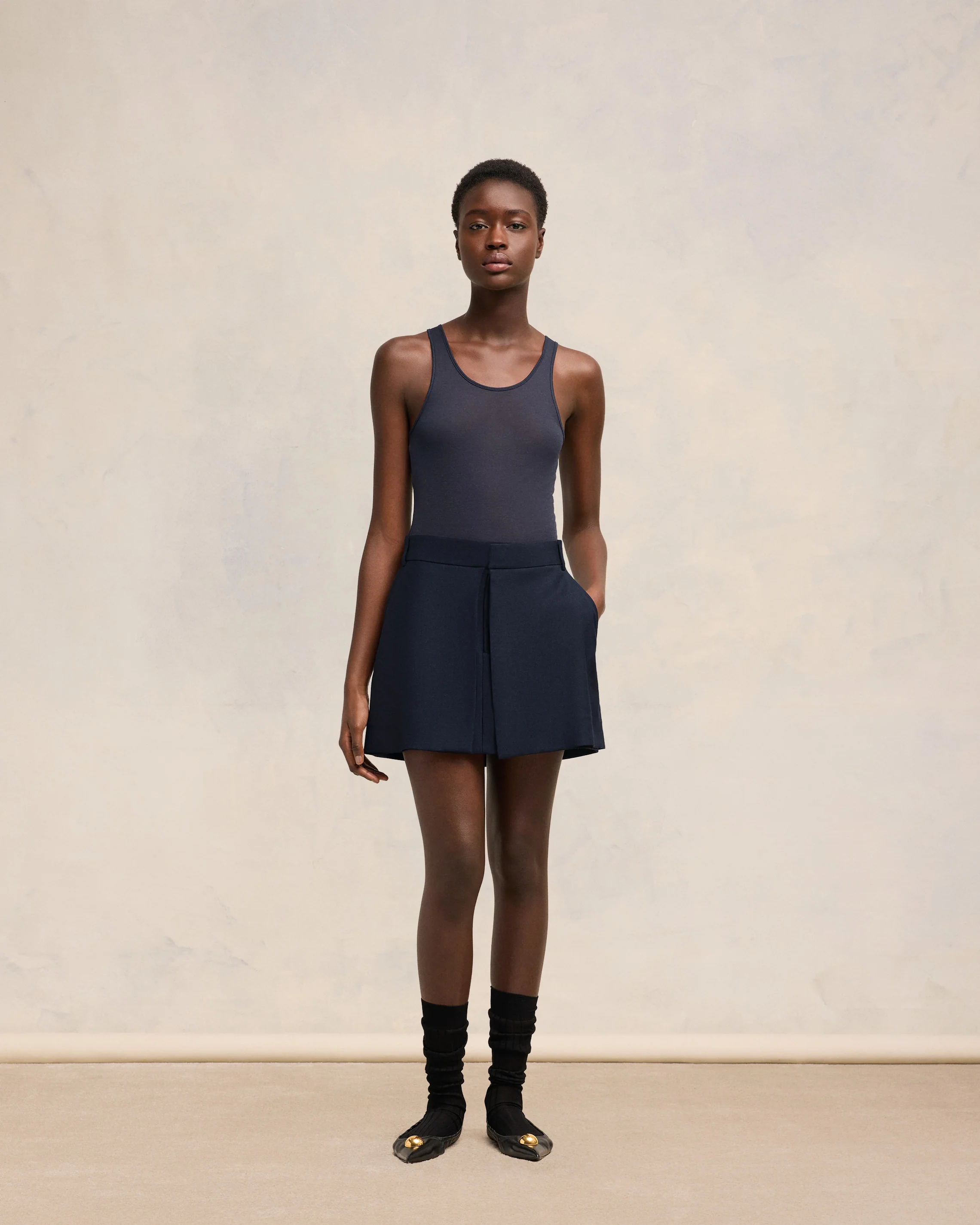 Navy Blue Mini Skirt With Panels - leoleo123123