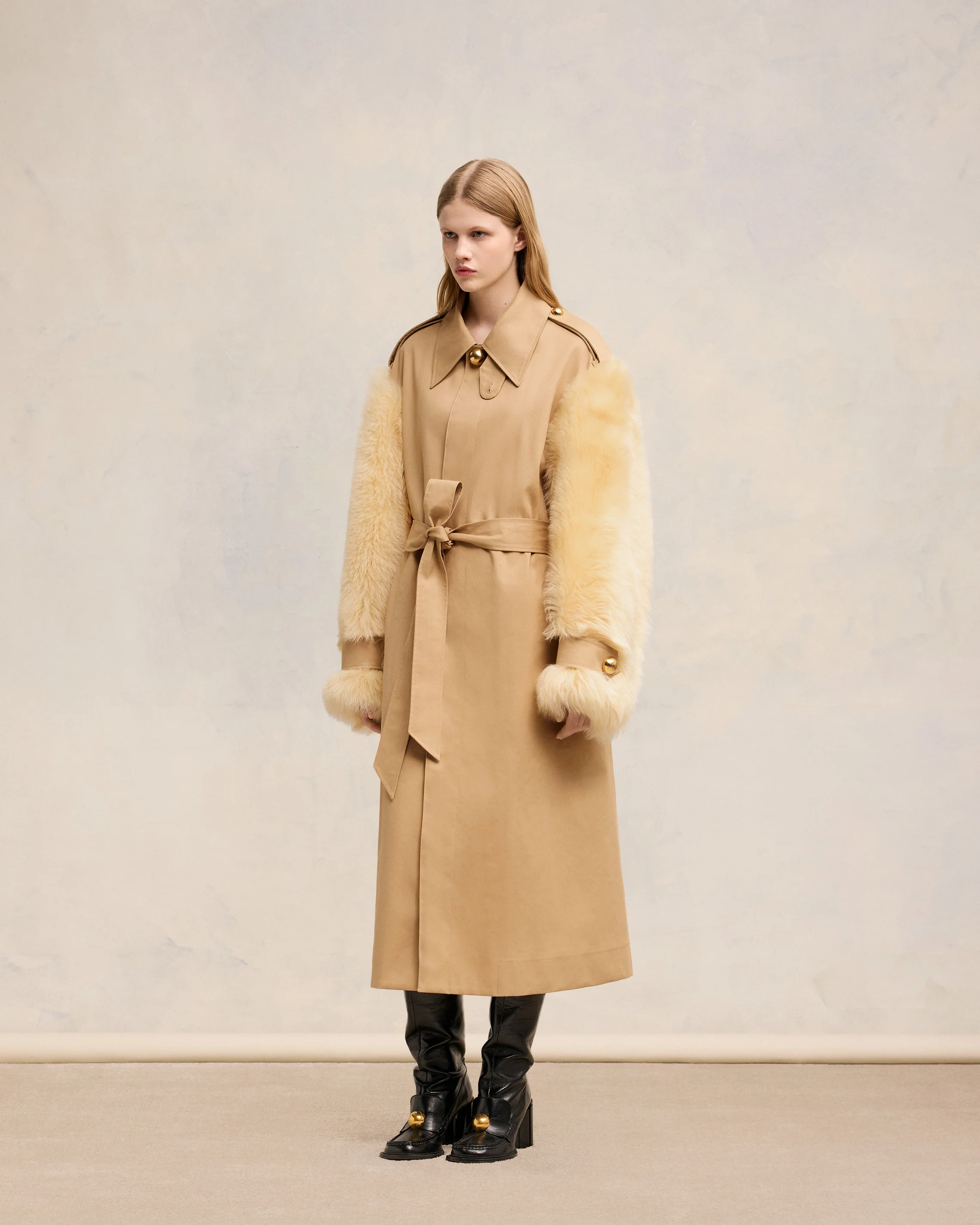 Sand/ Light Beige Belted Mac - leoleo123123