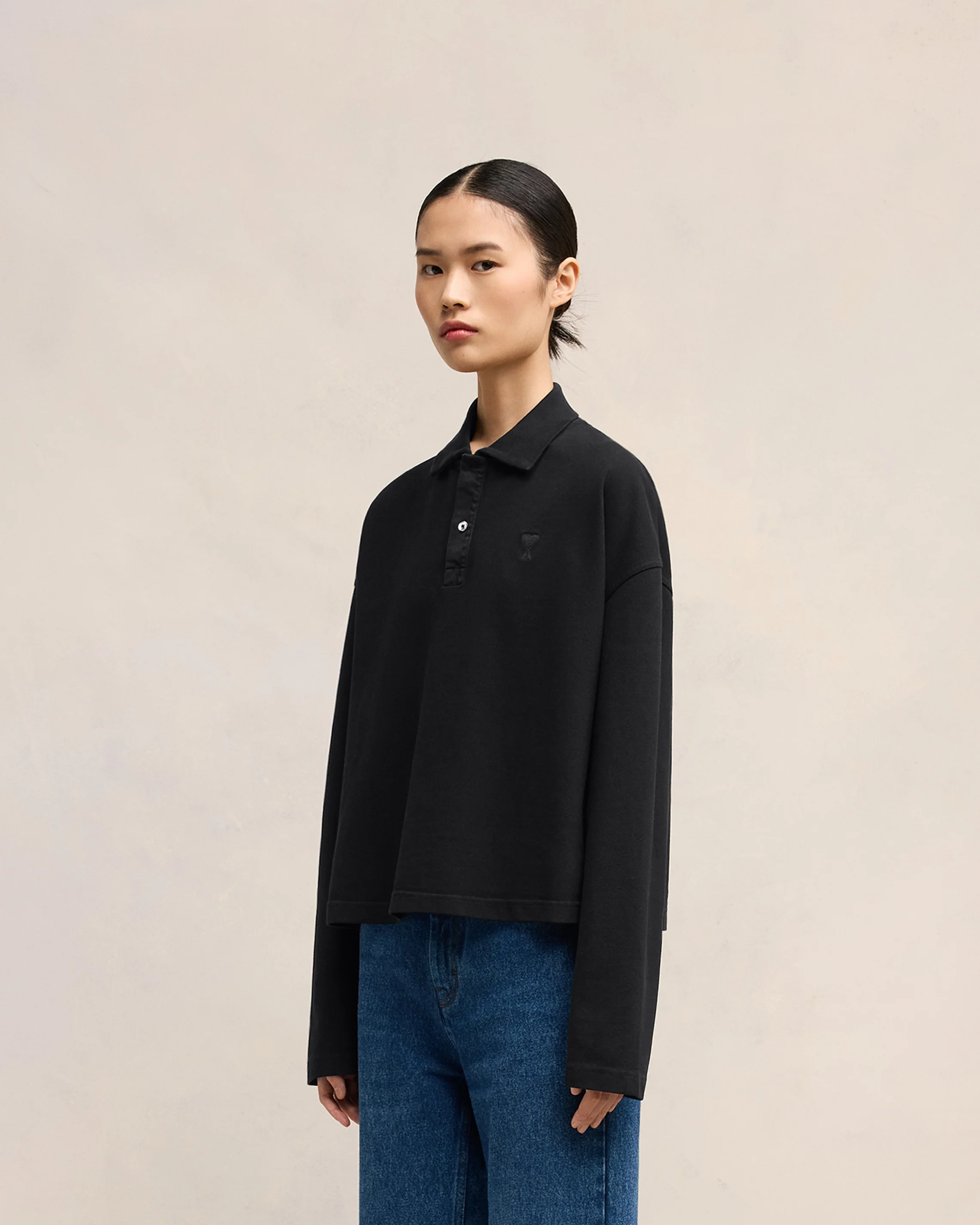 Black Ami De Coeur Long Sleeves Polo - leoleo123123