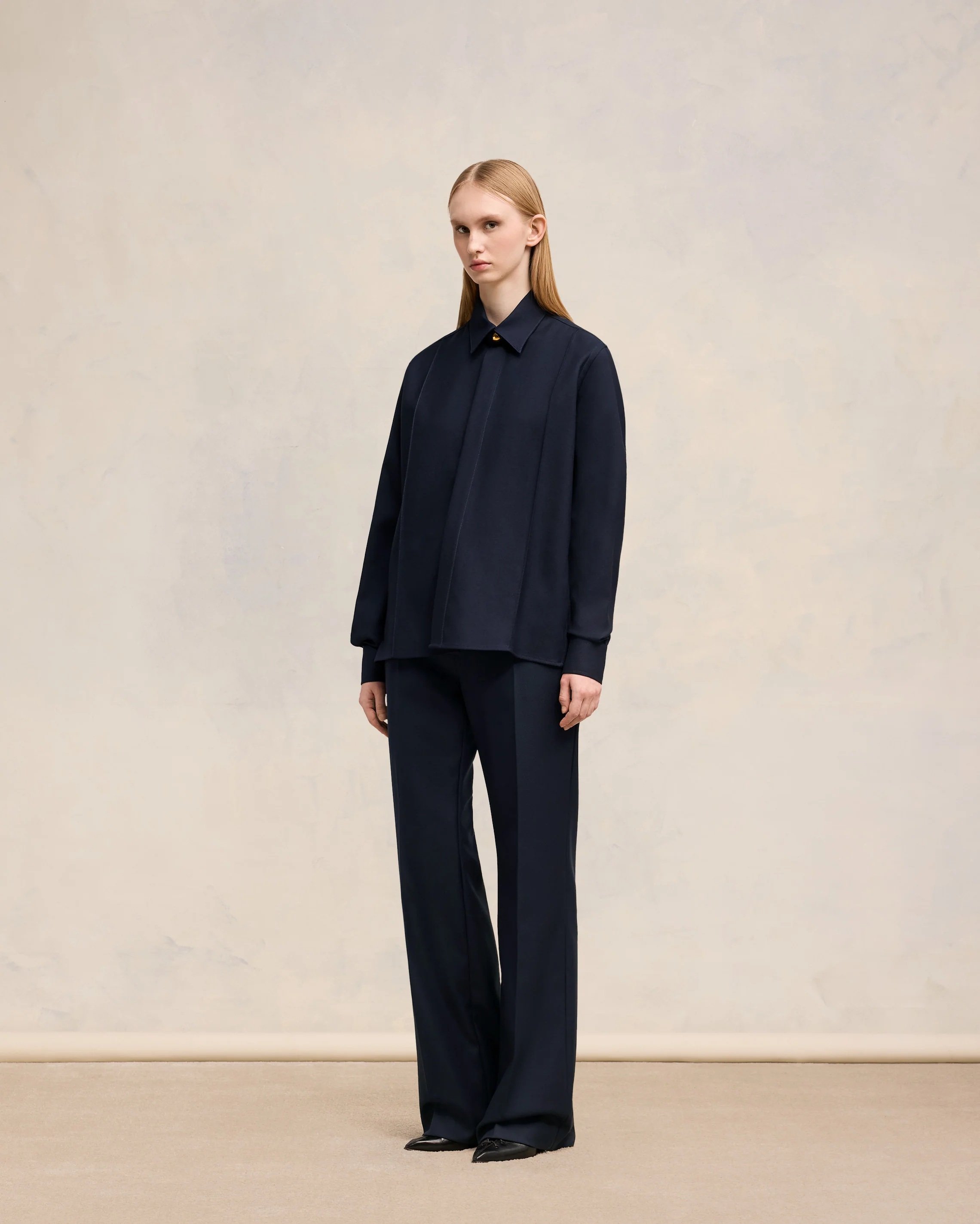 Navy Blue Pintuck Shirt - leoleo123123