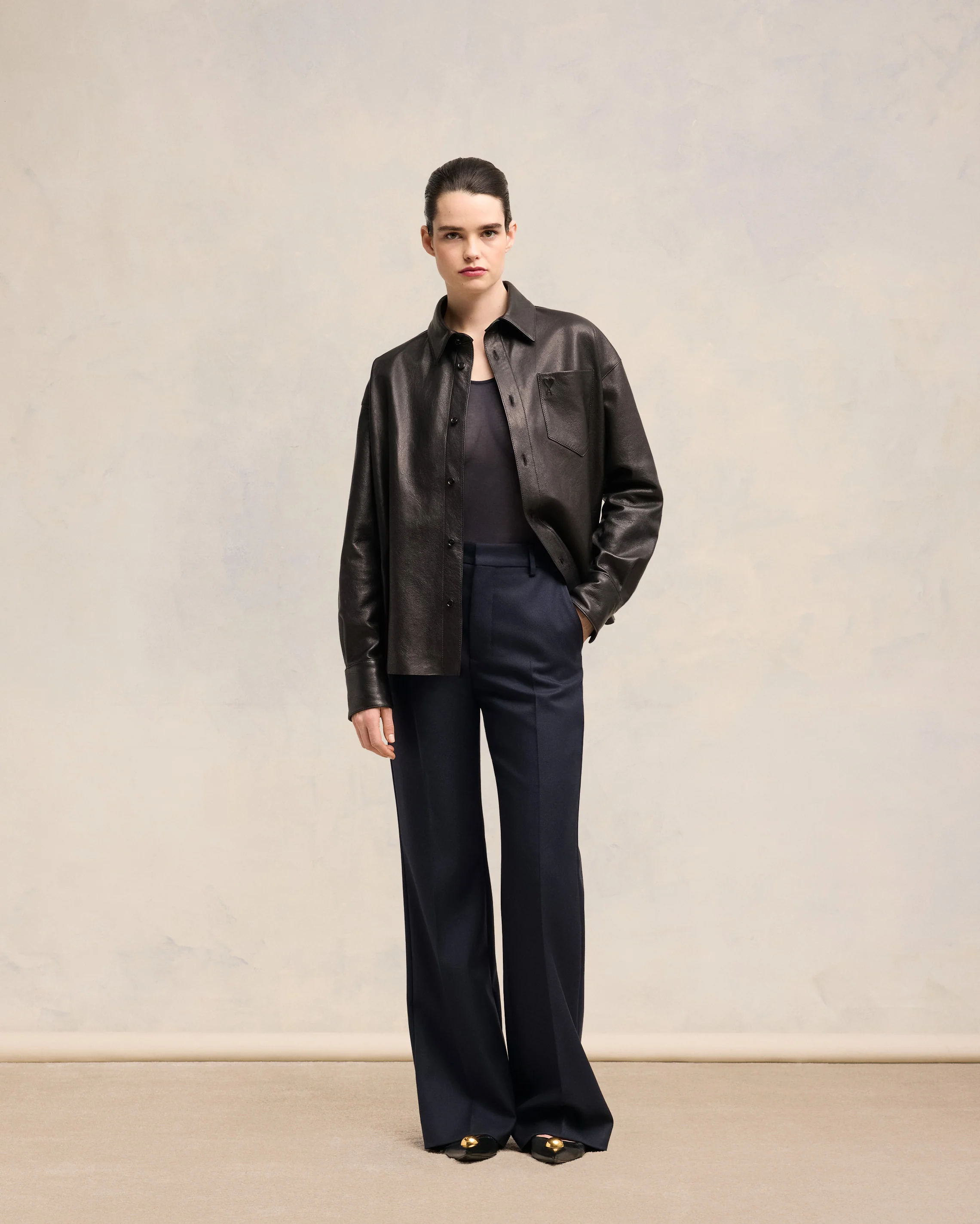 Navy Blue Flare Fit Trousers - leoleo123123