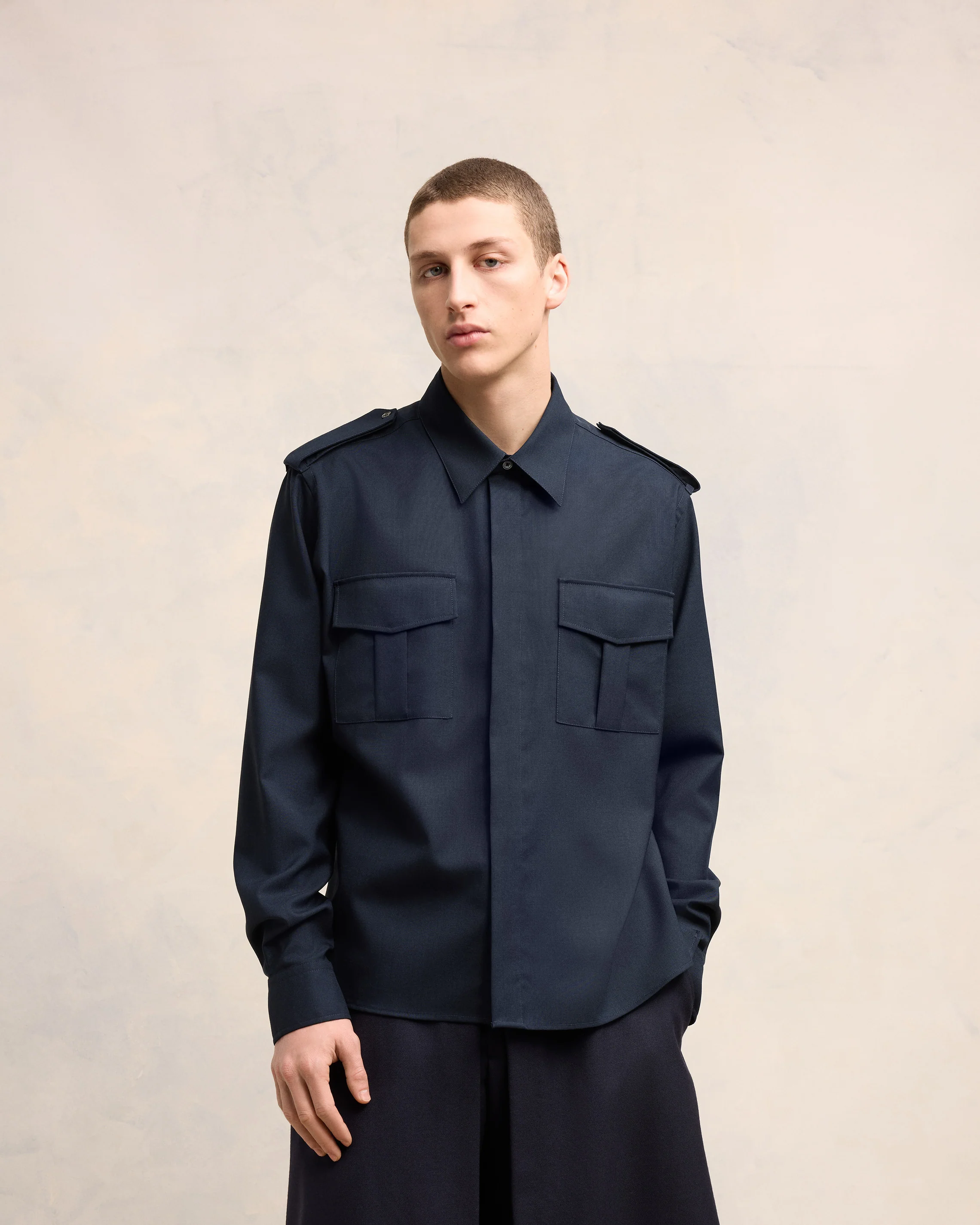 Navy Blue Military Shirt - leoleo123123