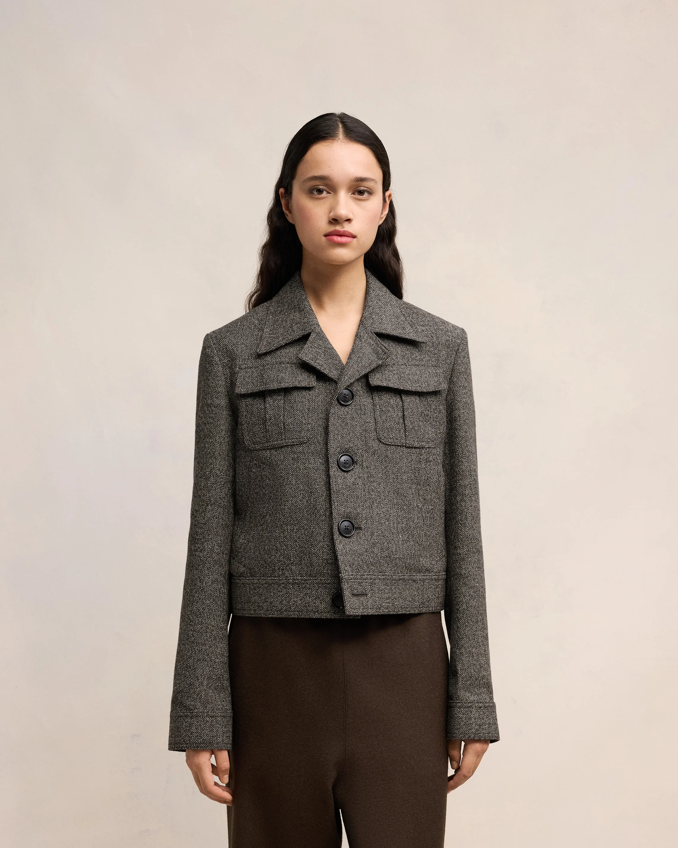 Dark Coffee/ Off White Military Jacket - leoleo123123