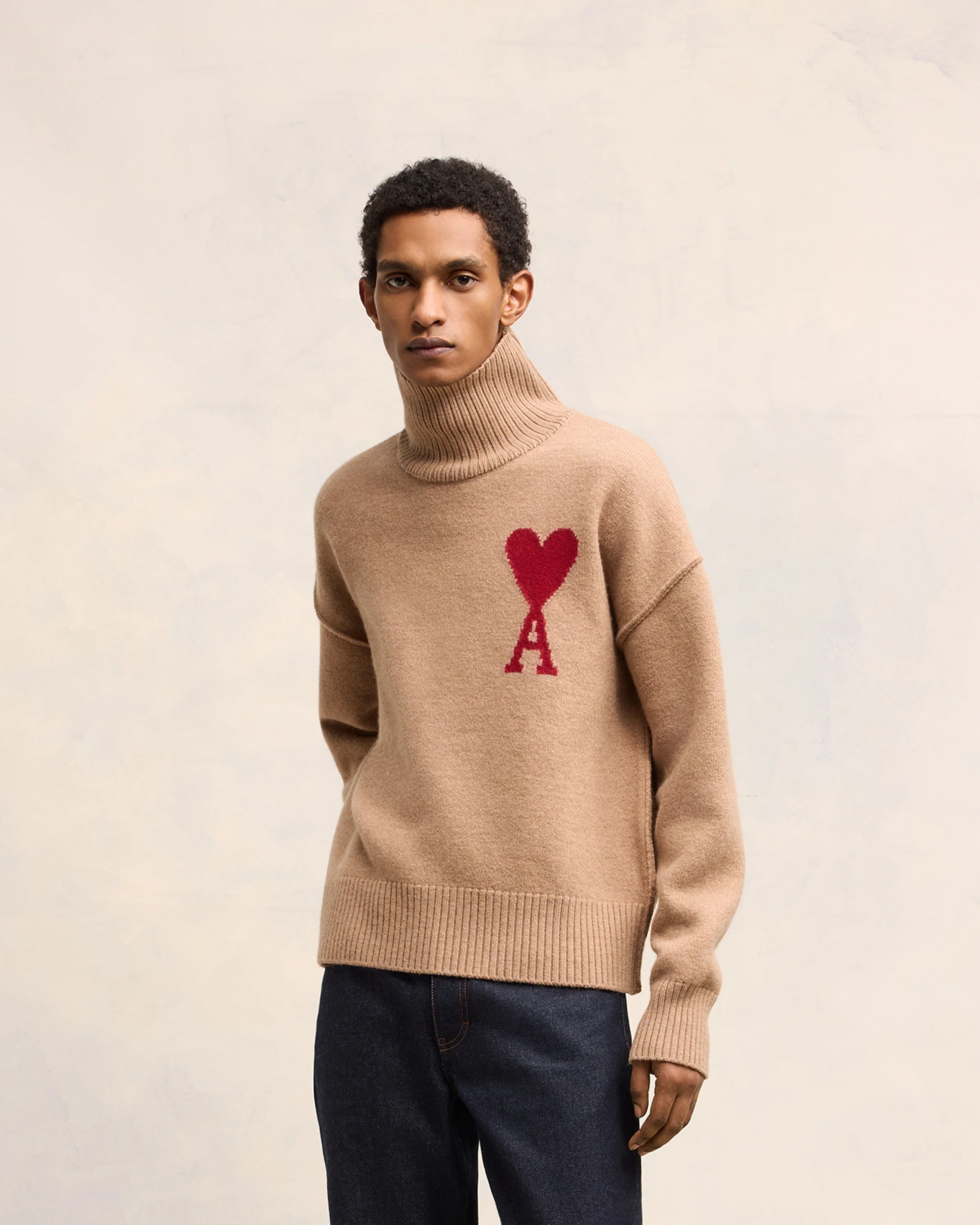 Camel/Red Red Ami De Coeur Sweater - leoleo123123