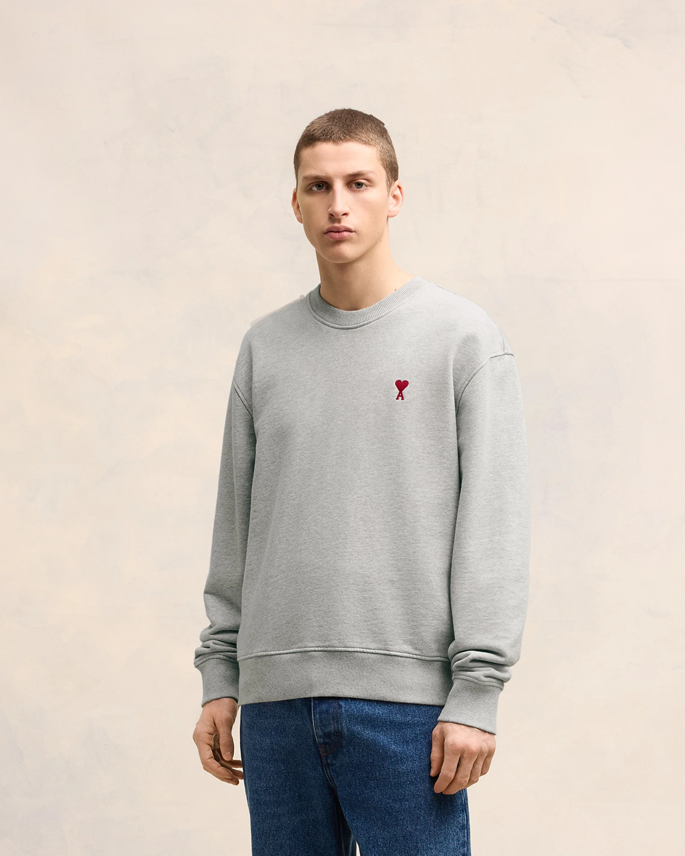 Heather Ash Grey Red Ami De Coeur Sweatshirt - leoleo123123